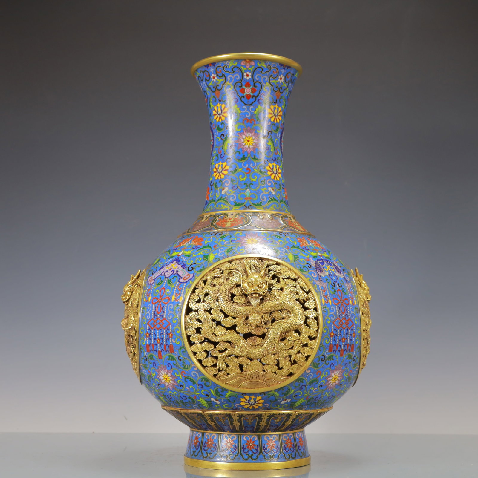 A Huge Cloisonne Hollow Dragon Pattern Vase - 6