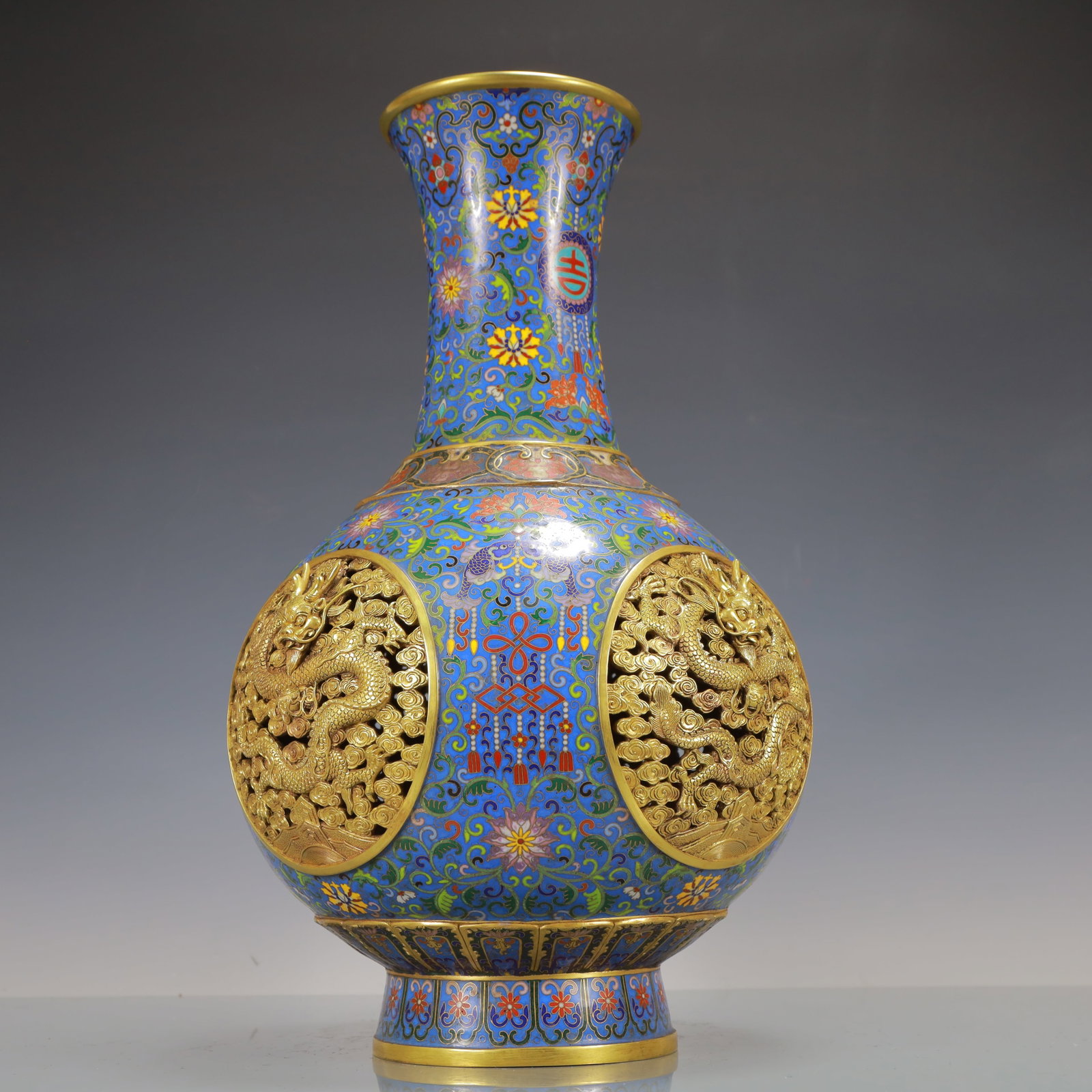 A Huge Cloisonne Hollow Dragon Pattern Vase - 7