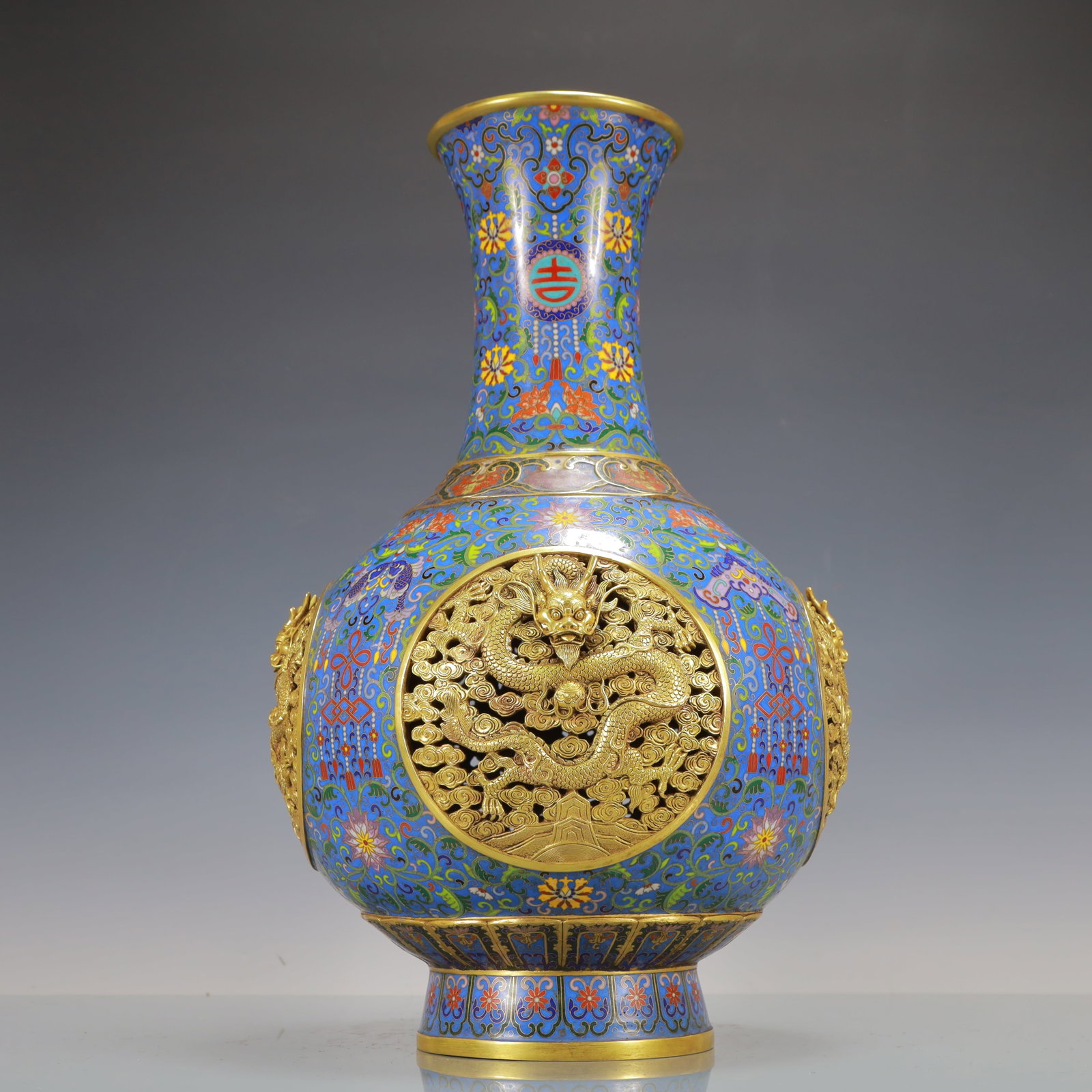 A Huge Cloisonne Hollow Dragon Pattern Vase - 8