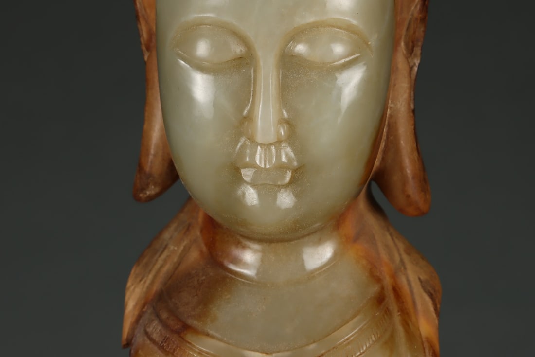 An Exquisite White Jade Buddha head - 5