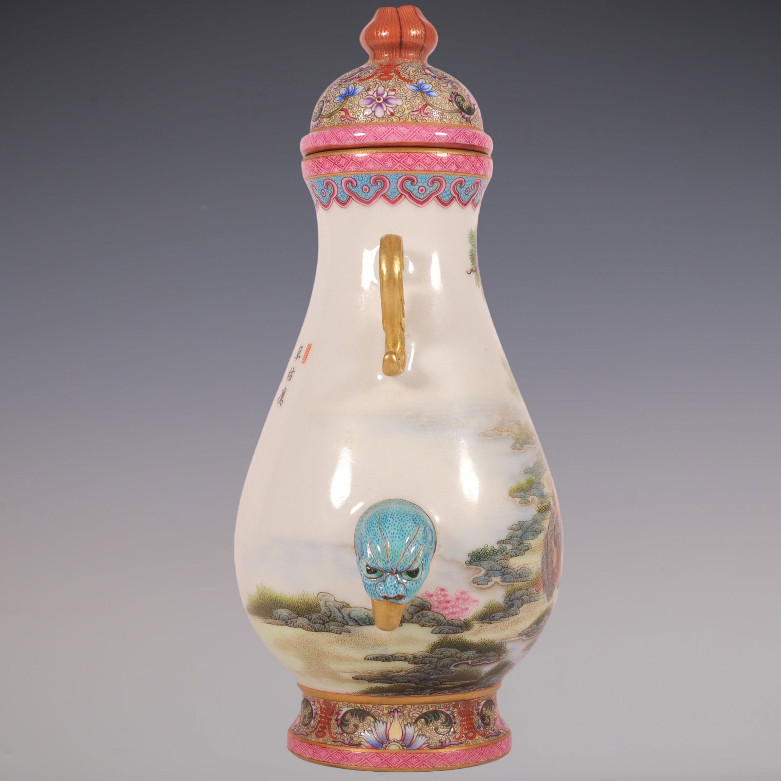 An Exquisite Enamel Animal Pattern Lotus Pattern Double-Ears Jar - 7