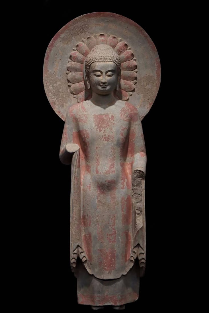 An Exquisite Limestone Painted Color Buddha Statue - 2