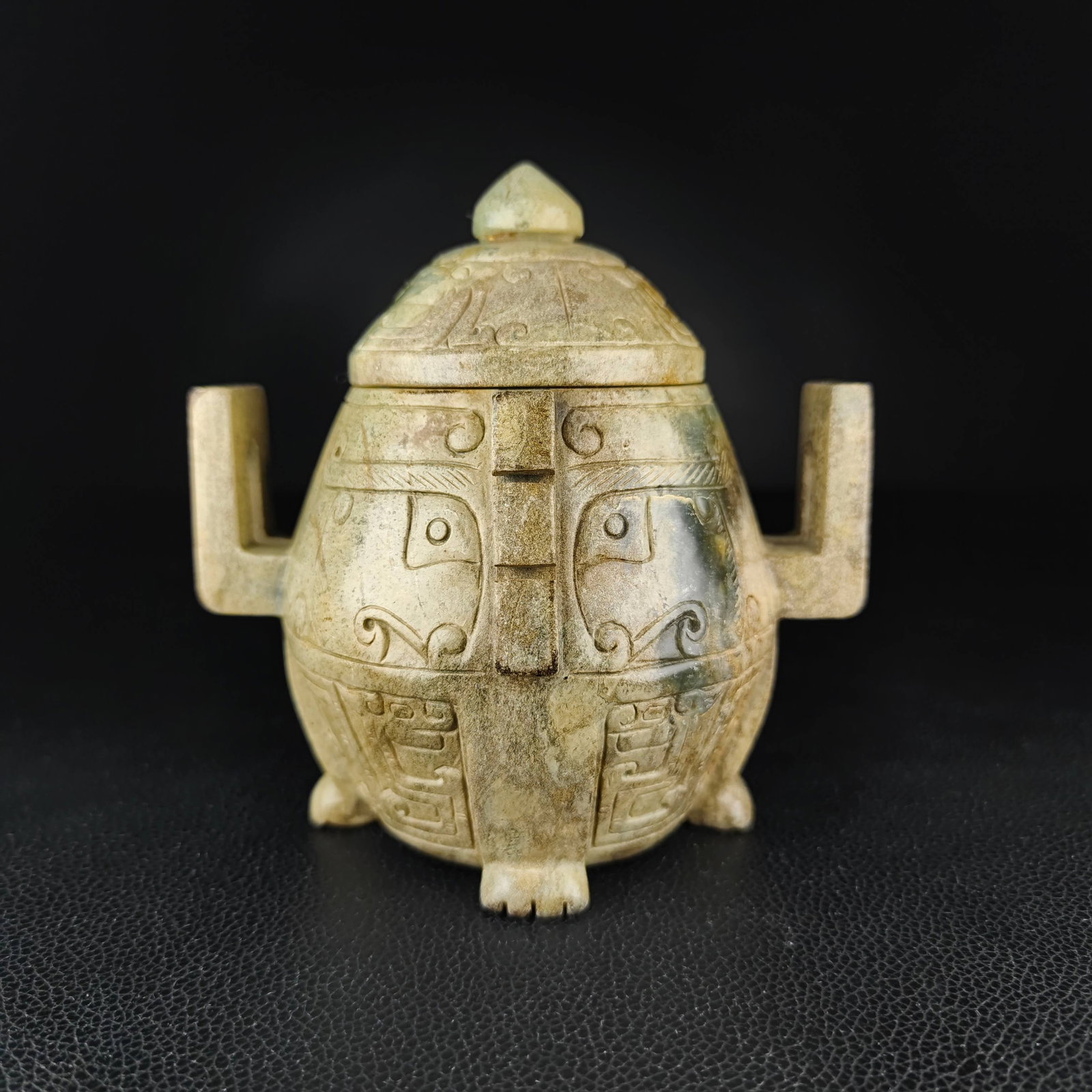 An Exquisite White Jade Beast-Face Pattern Double-Ears Censer - 3
