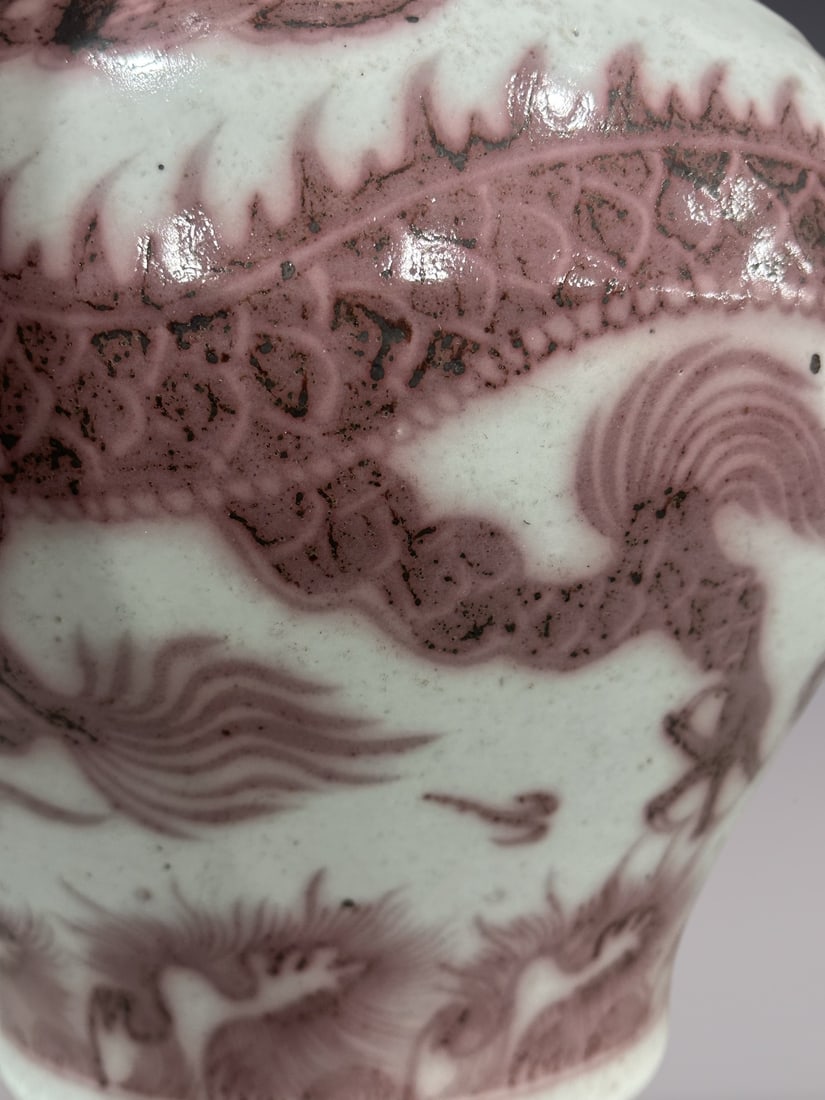 An Exquisite Blue and White Underglaze-Red Lotus Pattern Dragon Pattern Double-Ears Jar - 5