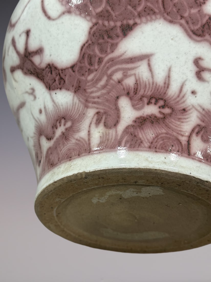 An Exquisite Blue and White Underglaze-Red Lotus Pattern Dragon Pattern Double-Ears Jar - 8