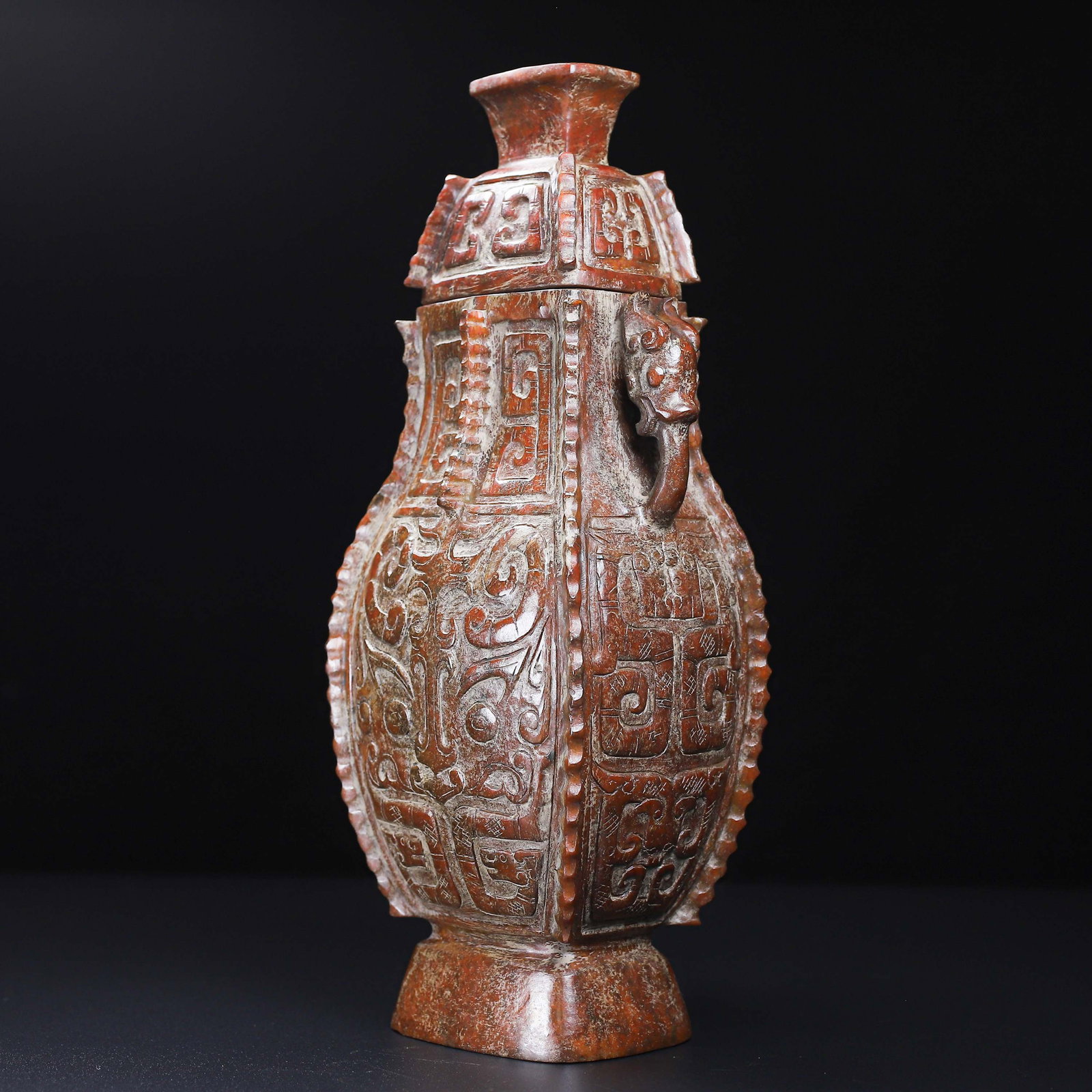 An Exquisite White Jade Beast-Face Pattern Double-Ears Vase - 2
