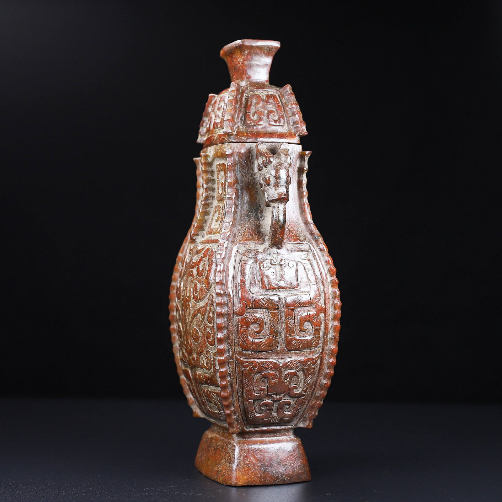 An Exquisite White Jade Beast-Face Pattern Double-Ears Vase - 5