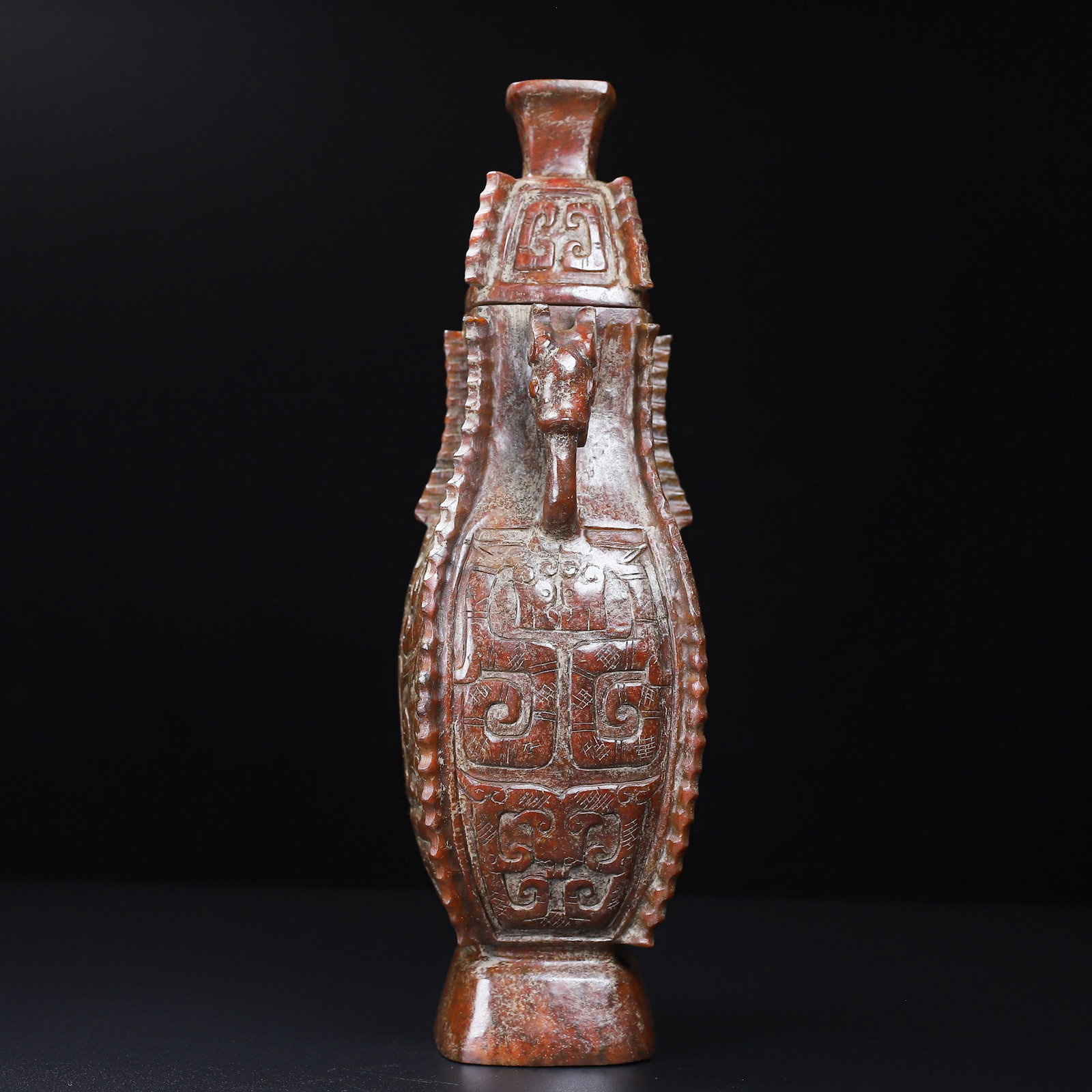 An Exquisite White Jade Beast-Face Pattern Double-Ears Vase - 6