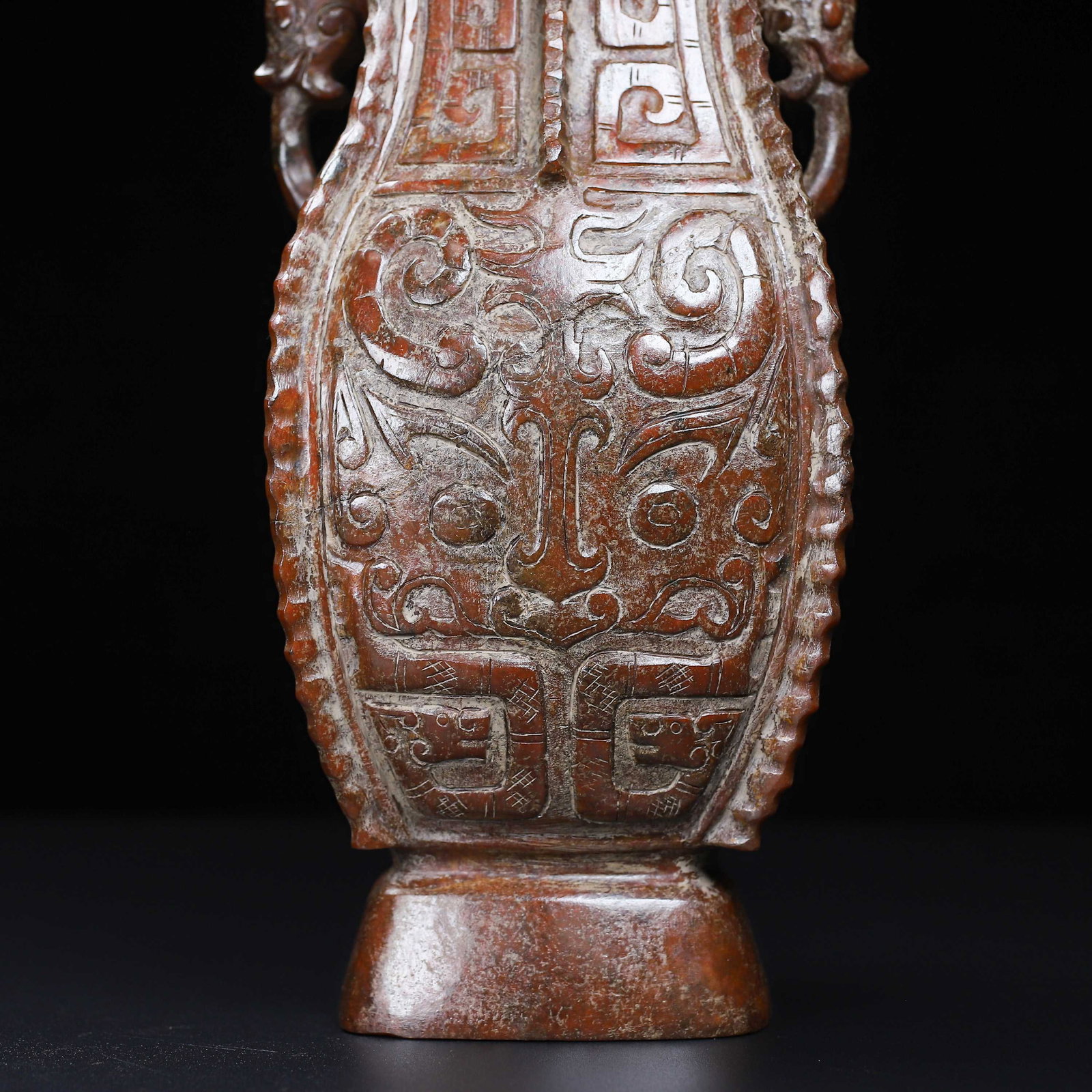 An Exquisite White Jade Beast-Face Pattern Double-Ears Vase - 8