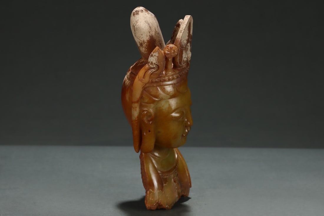 An Exquisite White Jade Buddha head - 8