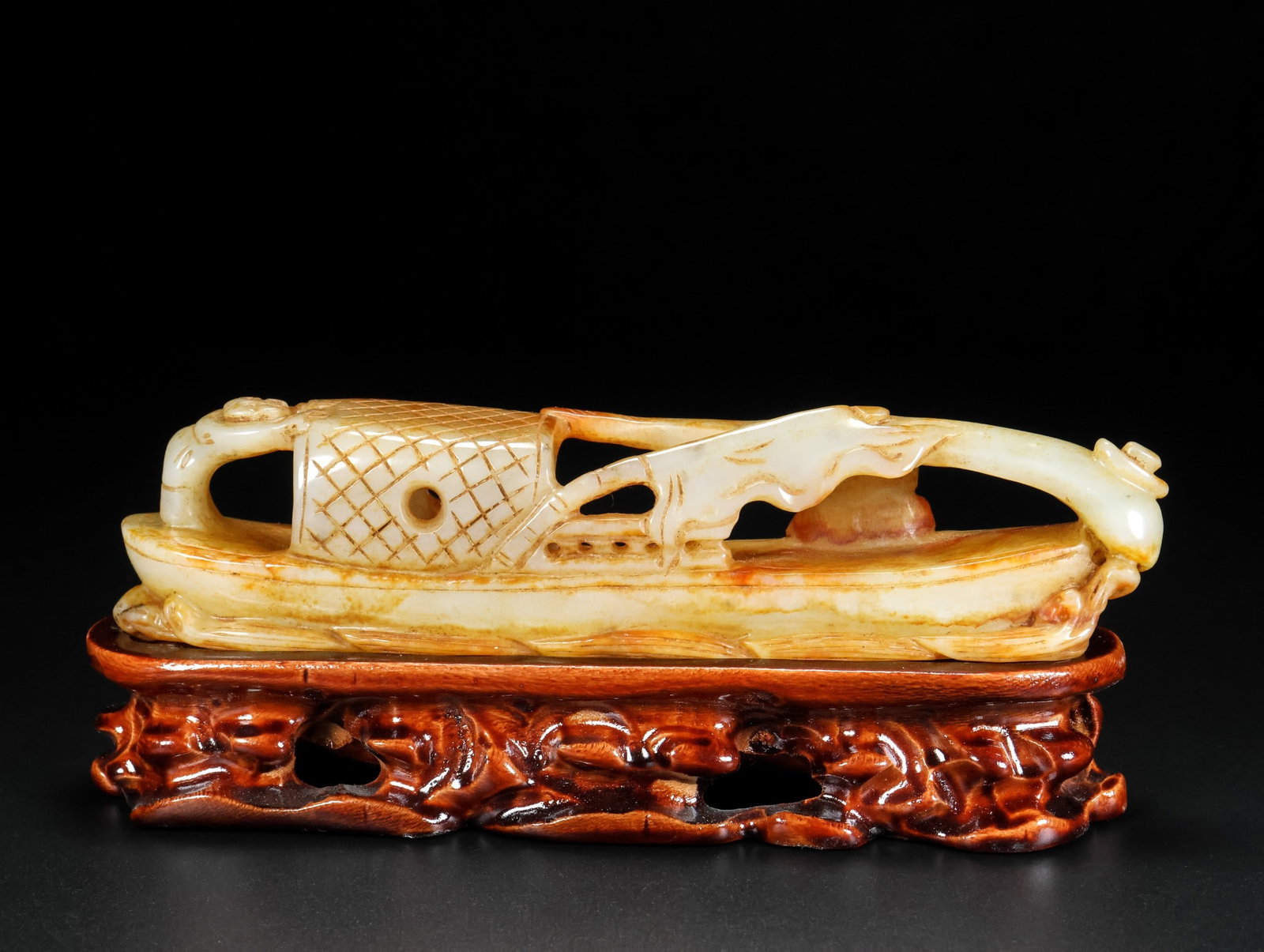 An Exquisite White Jade Character boating Ornament - 8