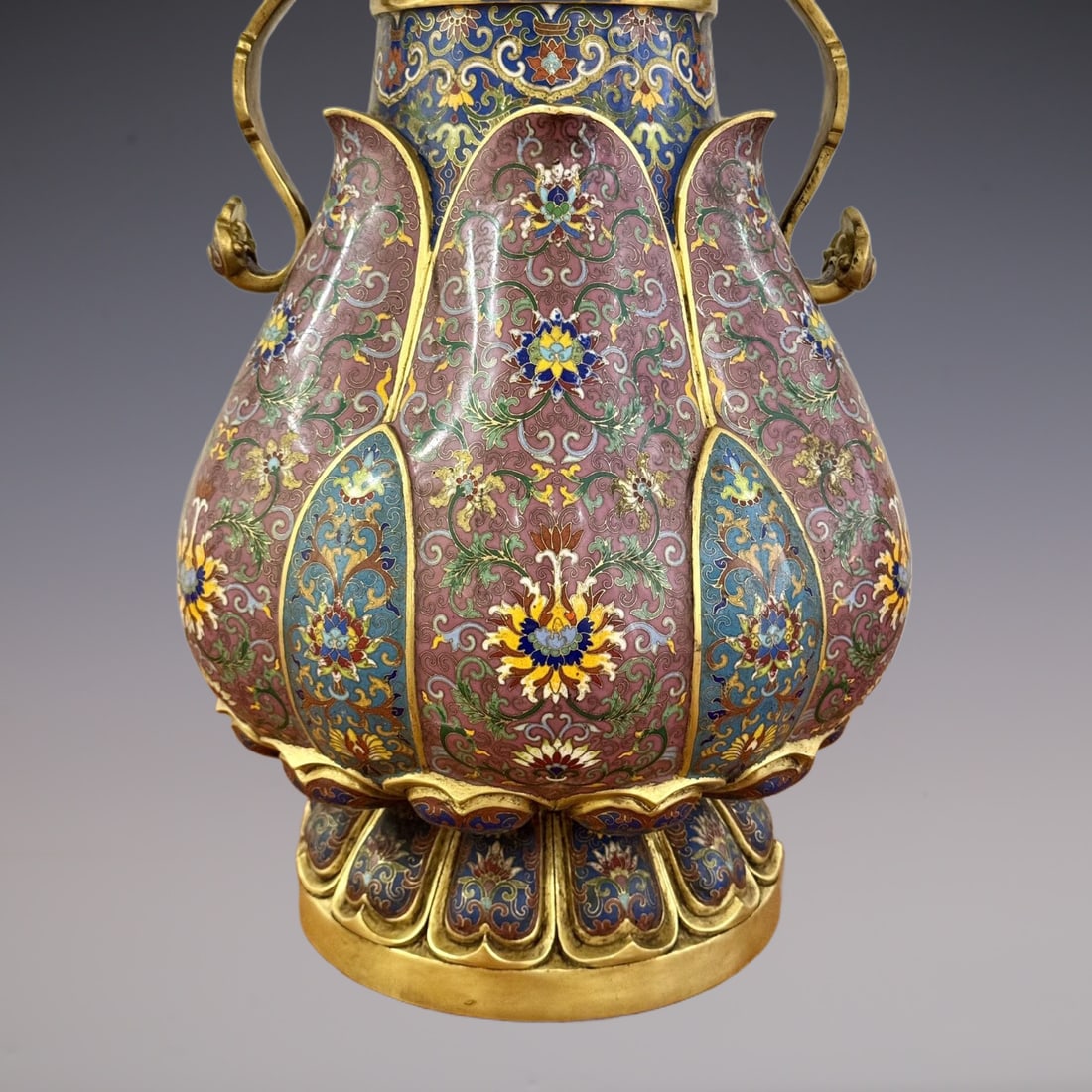 An Exquisite Cloisonne Lotus Pattern Double-Ears Vase - 4