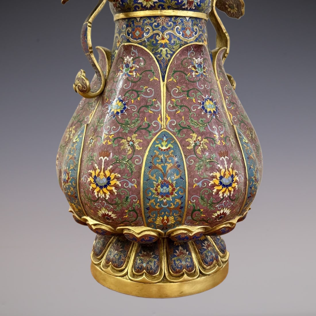 An Exquisite Cloisonne Lotus Pattern Double-Ears Vase - 5