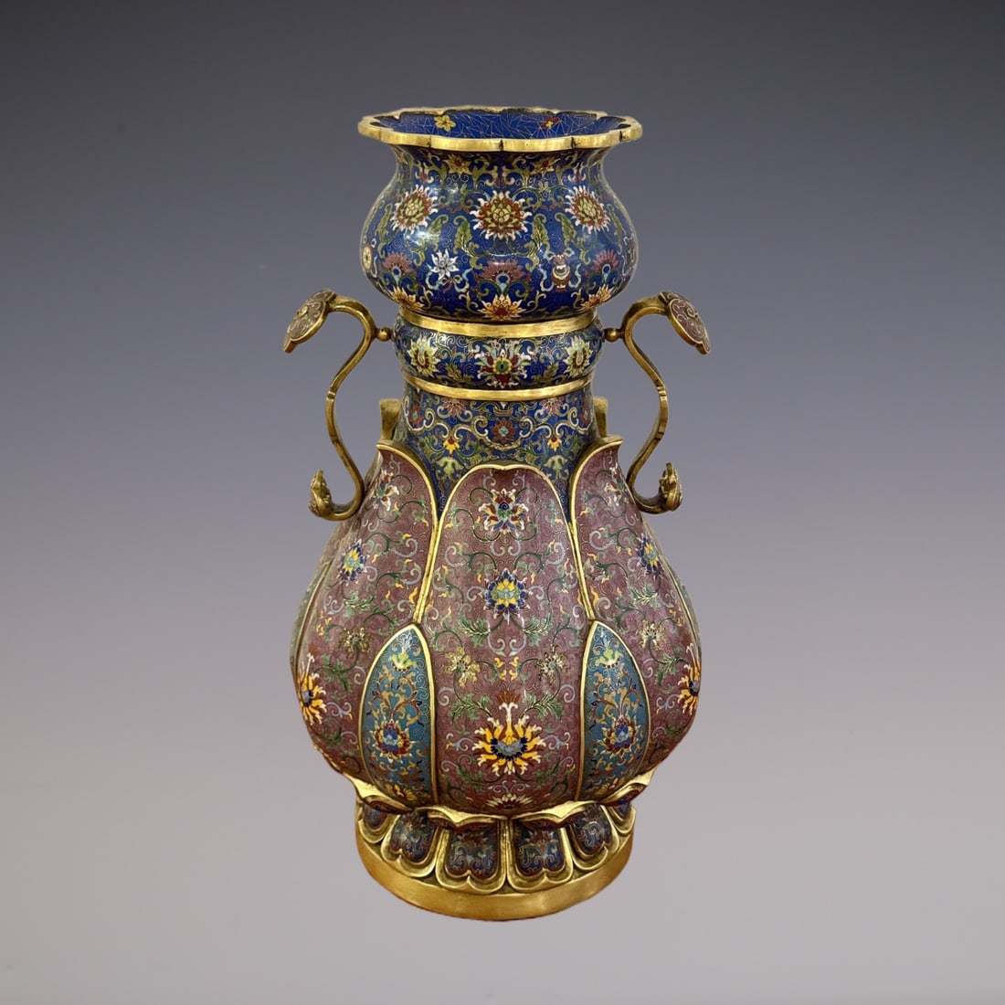 An Exquisite Cloisonne Lotus Pattern Double-Ears Vase - 8