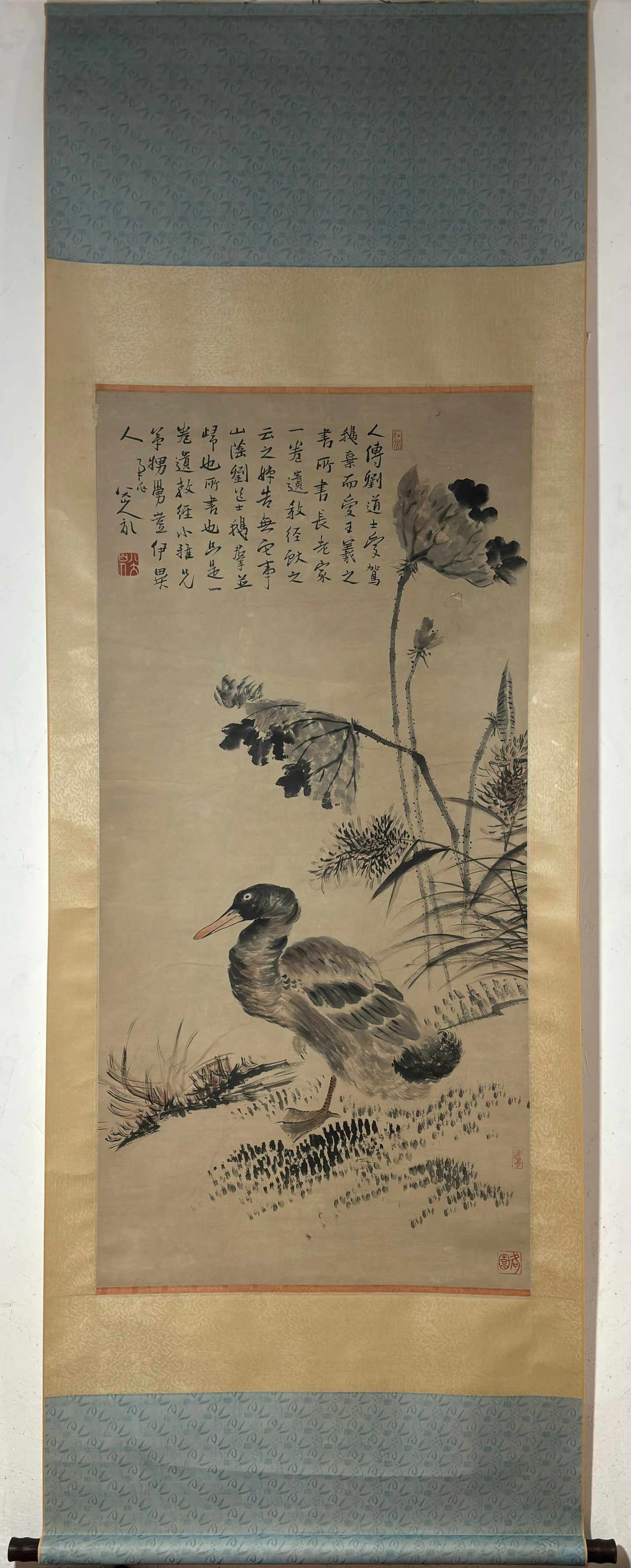 A Chinese Vertical Scroll Ink Painting of Flower and Bird on Paper (1 of 9)