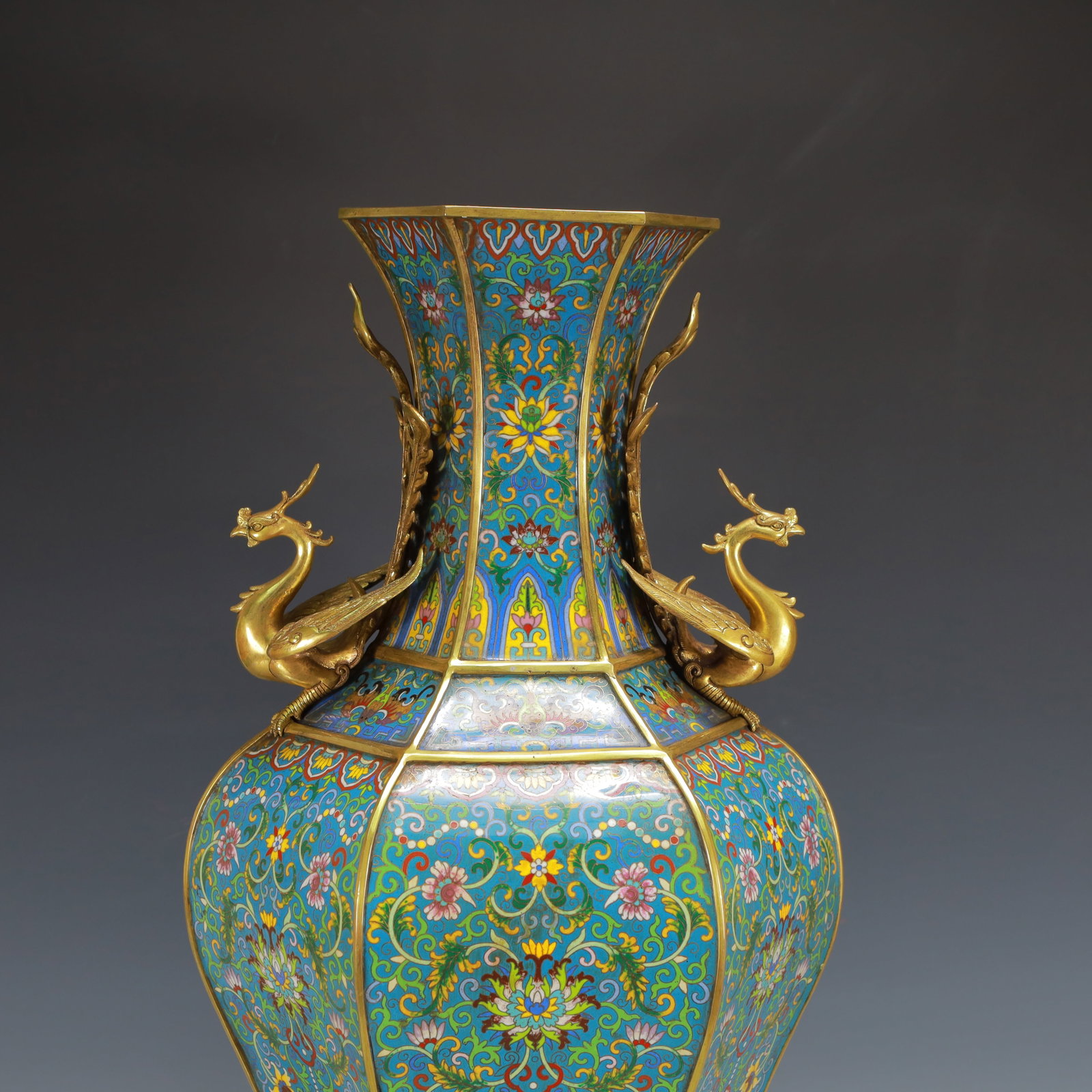 A Huge Cloisonne Lotus Pattern Phoenix-Ears Vase - 2