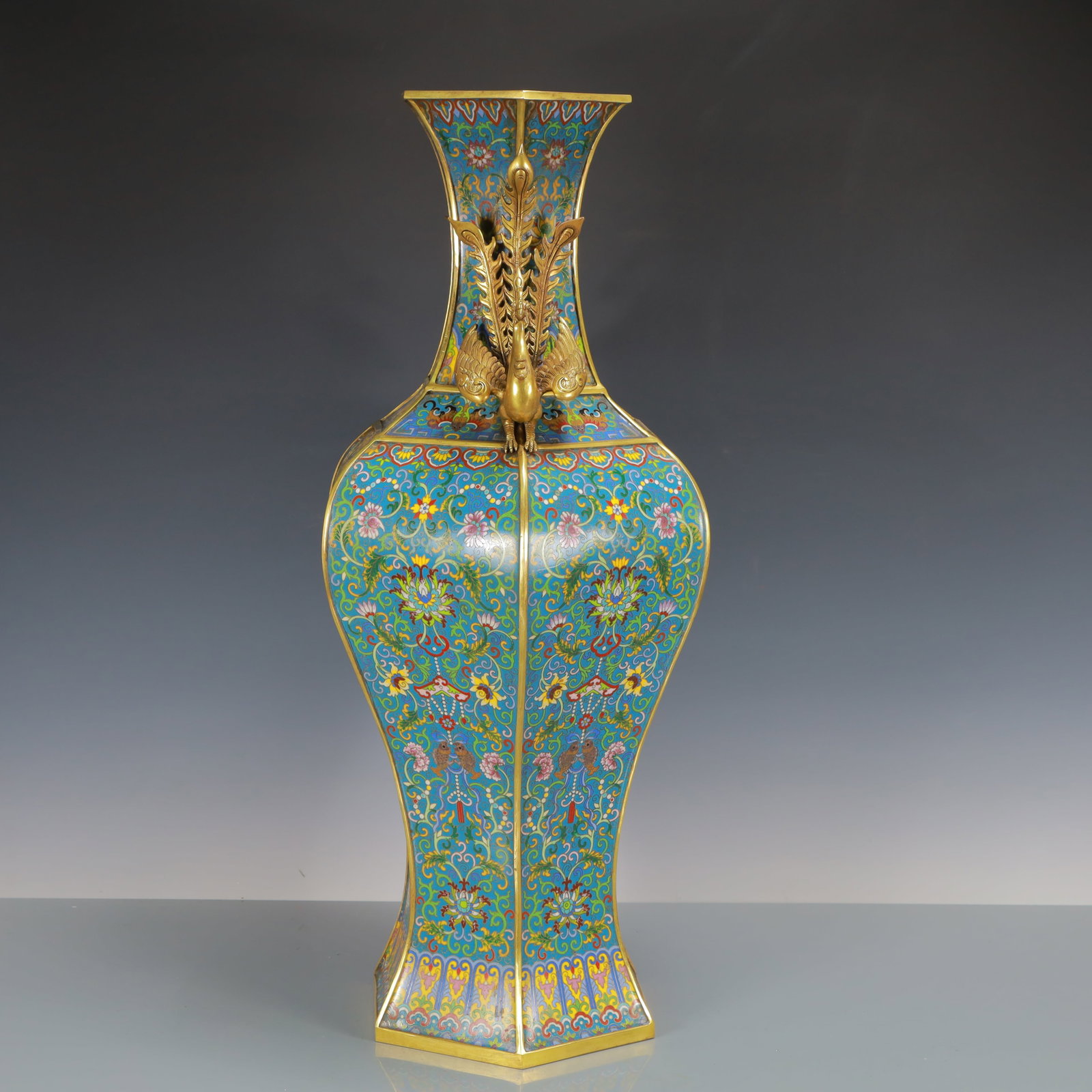 A Huge Cloisonne Lotus Pattern Phoenix-Ears Vase - 5