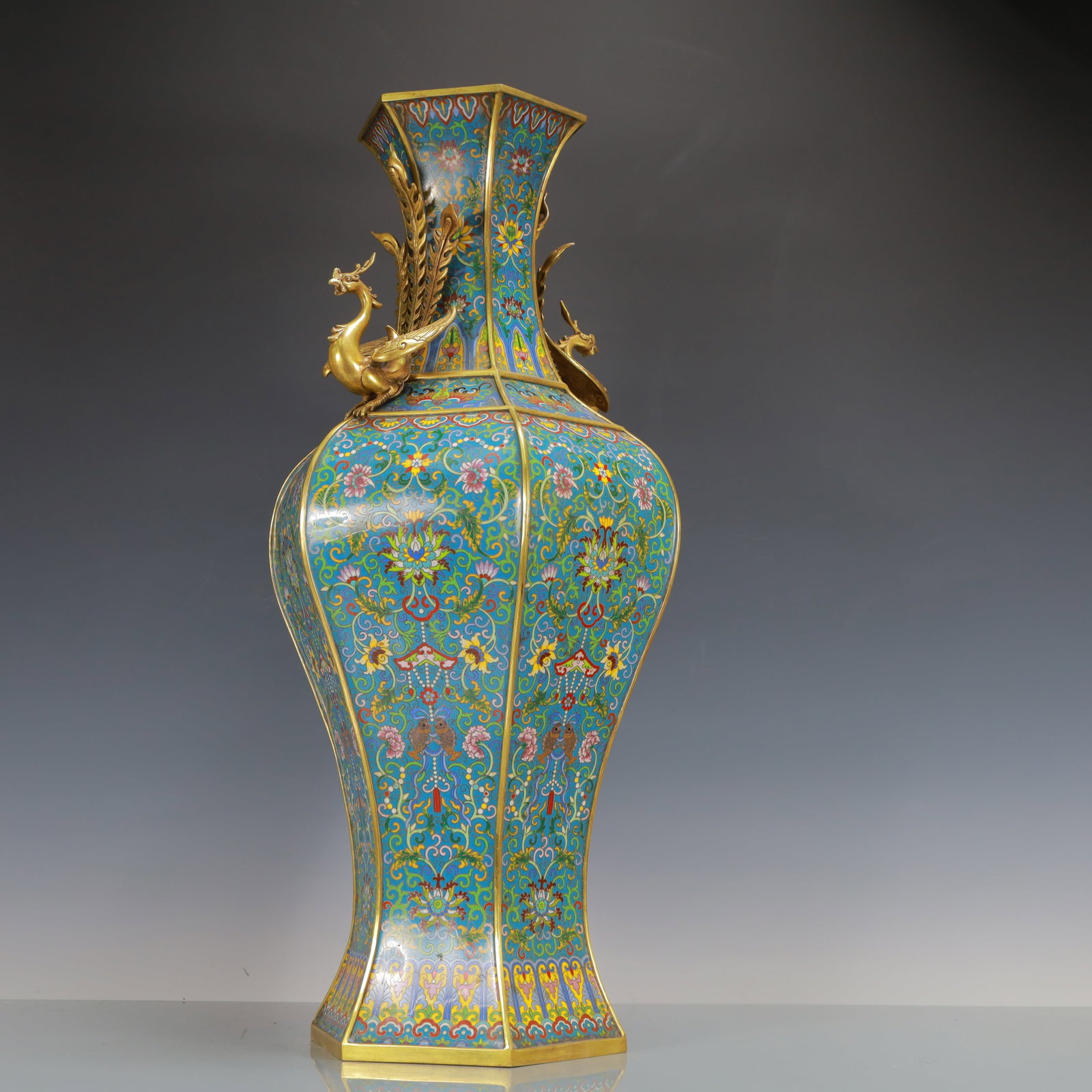 A Huge Cloisonne Lotus Pattern Phoenix-Ears Vase - 6