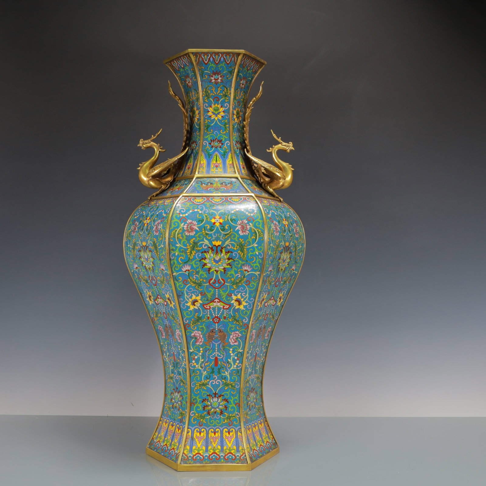 A Huge Cloisonne Lotus Pattern Phoenix-Ears Vase - 7