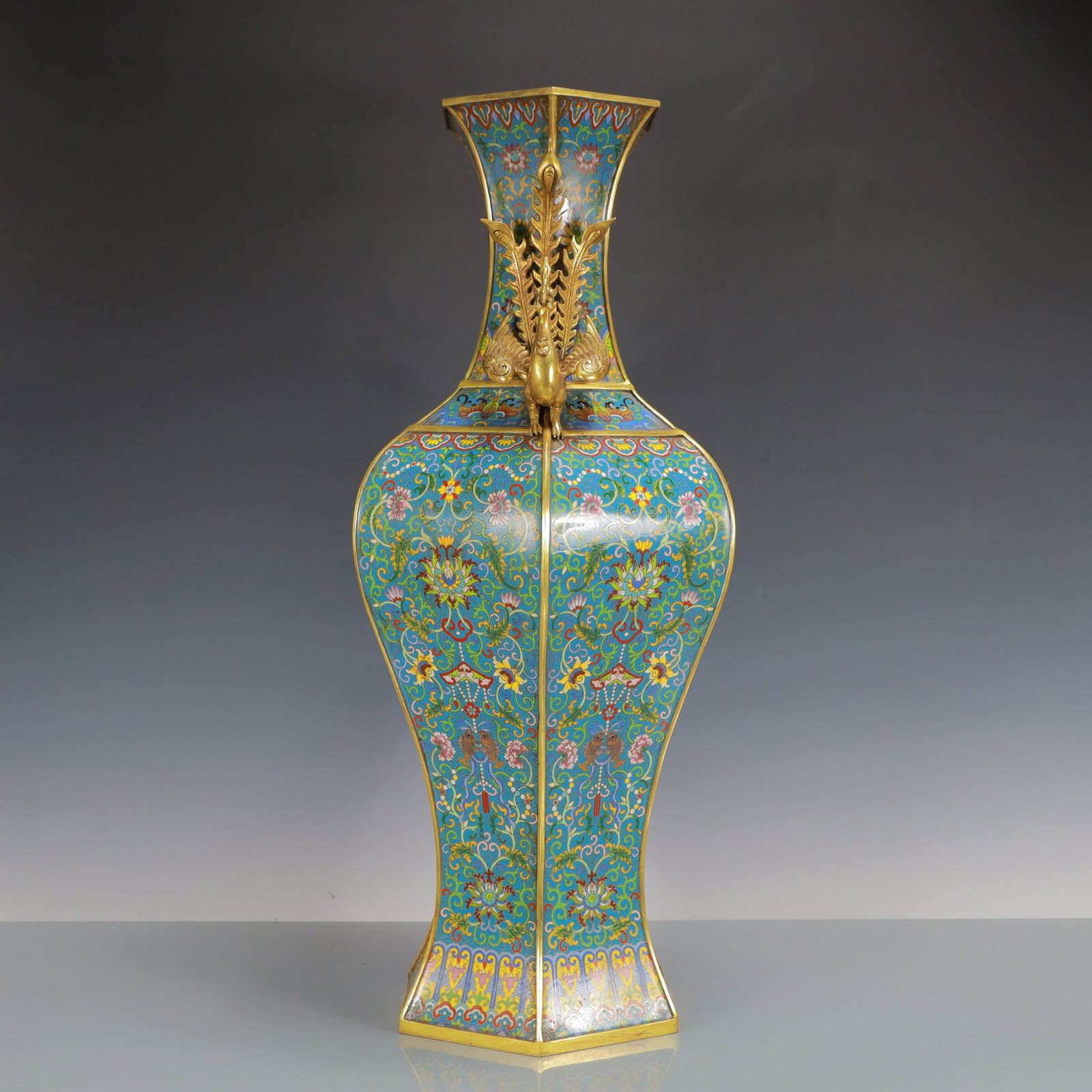 A Huge Cloisonne Lotus Pattern Phoenix-Ears Vase - 8