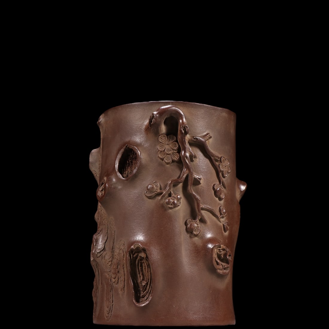 An Exquisite Purple Sands Pine, Bamboo and Plum Blossom Pattern with poem Brush Pot: An Exquisite Purple Sands Pine, Bamboo and Plum Blossom Pattern with poem Brush Pot Chen ming yuan Size:15.6cmx11cm (The Dimensions Of All Batches Are Manually Measured.If You Need More Detailed