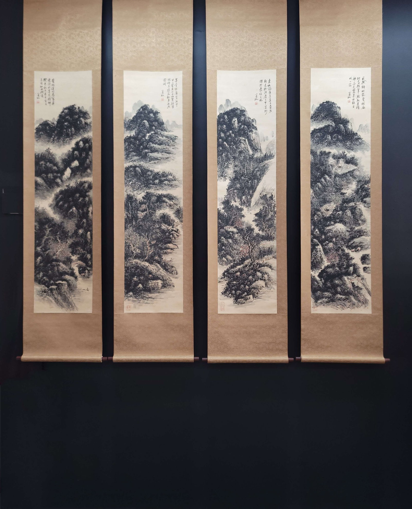 A Chinese Vertical Scroll Ink Painting of Landscape on Paper: A Chinese Vertical Scroll Ink Painting of Landscape on Paper Huang binhong Without frame Size:33.5cmx137cm (The Dimensions Of All Batches Are Manually Measured.If You Need More Detailed Information,