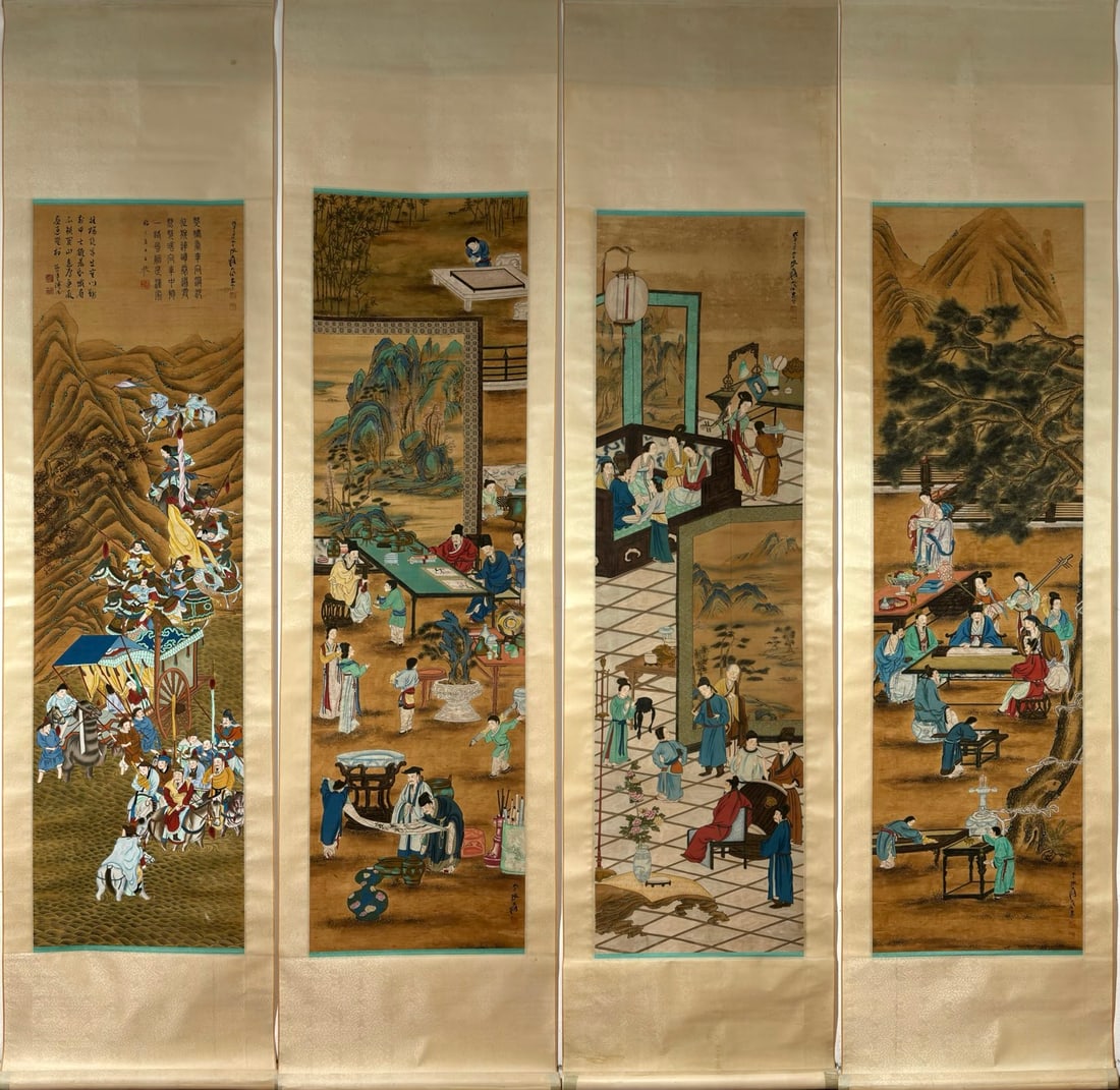 A Chinese Vertical Scroll Ink Painting of Landscape and Figure on Silk: A Chinese Vertical Scroll Ink Painting of Landscape and Figure on Silk Zhang daqian entirety Size:243cmx60.5cm Without frame Size:165.5cmx47cm (The Dimensions Of All Batches Are Manually Measured.If