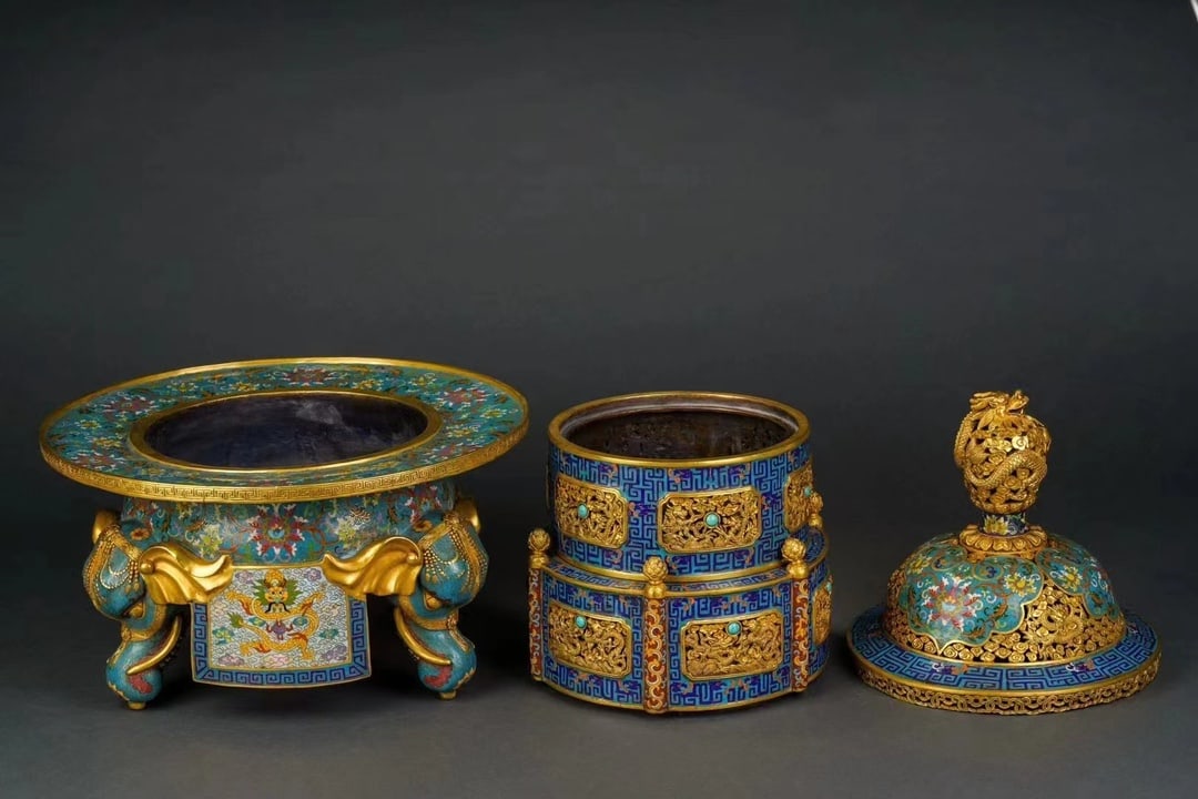 An Exquisite Cloisonne Lotus Pattern Dragon Pattern Seawater Pattern Censer - 2