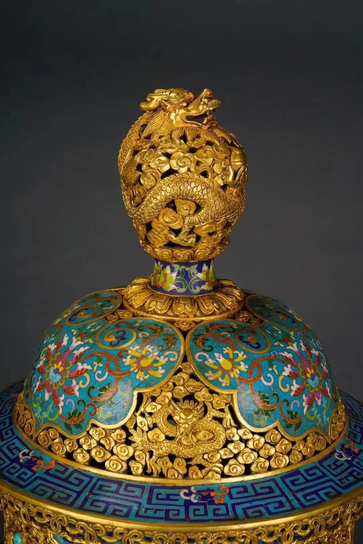 An Exquisite Cloisonne Lotus Pattern Dragon Pattern Seawater Pattern Censer - 3