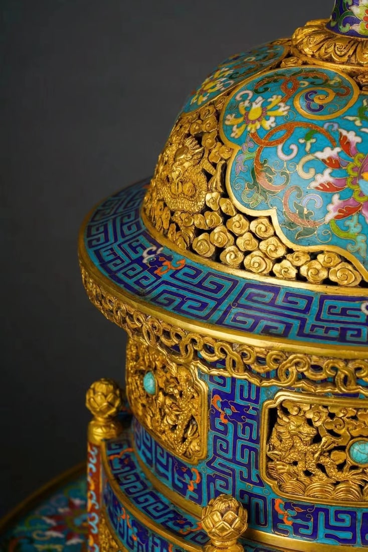 An Exquisite Cloisonne Lotus Pattern Dragon Pattern Seawater Pattern Censer - 4
