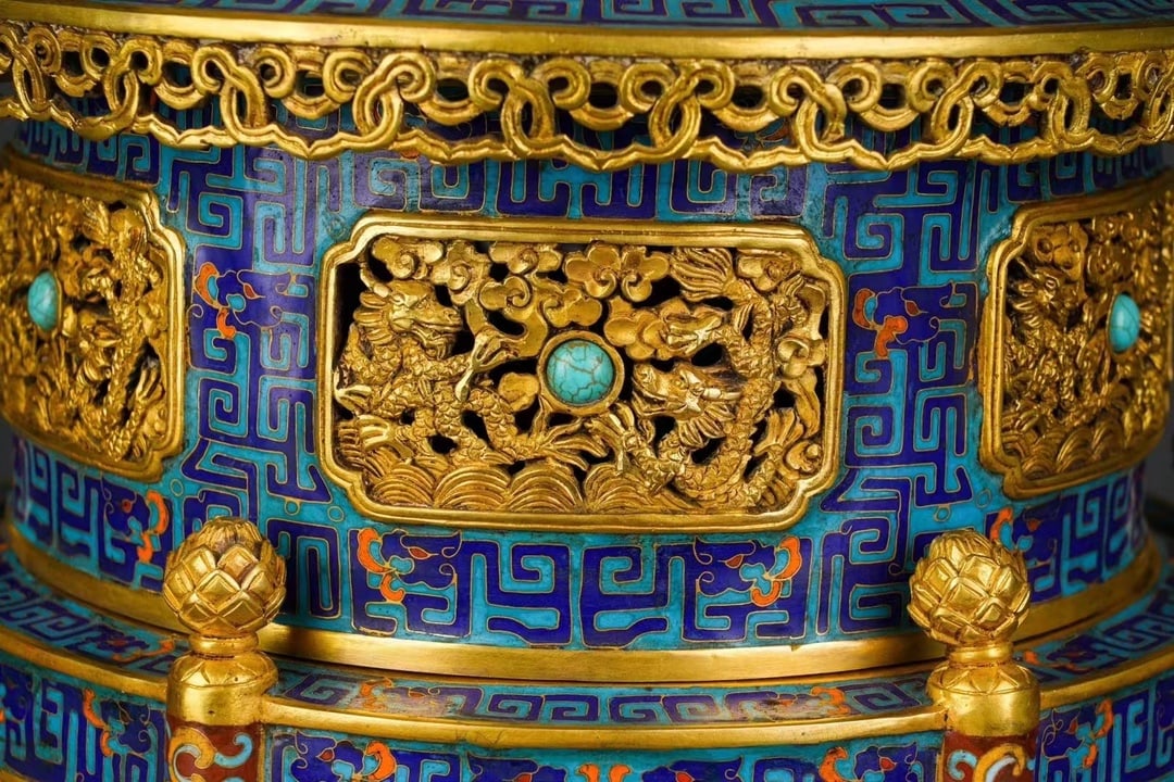 An Exquisite Cloisonne Lotus Pattern Dragon Pattern Seawater Pattern Censer - 5