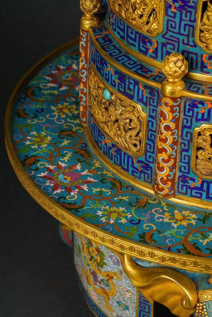 An Exquisite Cloisonne Lotus Pattern Dragon Pattern Seawater Pattern Censer - 7