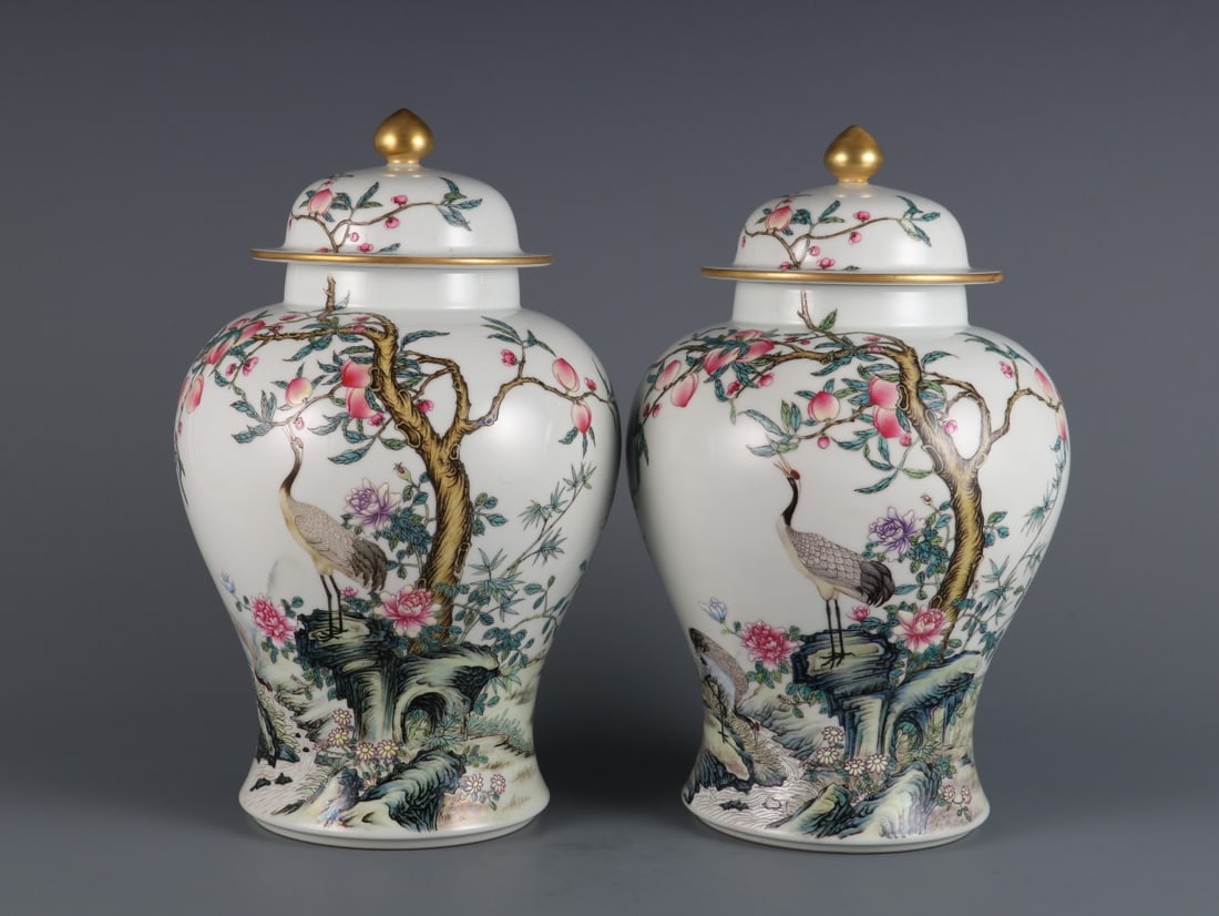 A Pair of Exquisite Famille-Rose Flower and Bird Pattern with poem Jar: A Pair of Exquisite Famille-Rose Flower and Bird Pattern with poem Jar Qing Dynasty, China Yongzheng Six-character Mark Size:27.8cm (The Dimensions Of All Batches Are Manually Measured.If You Need Mor