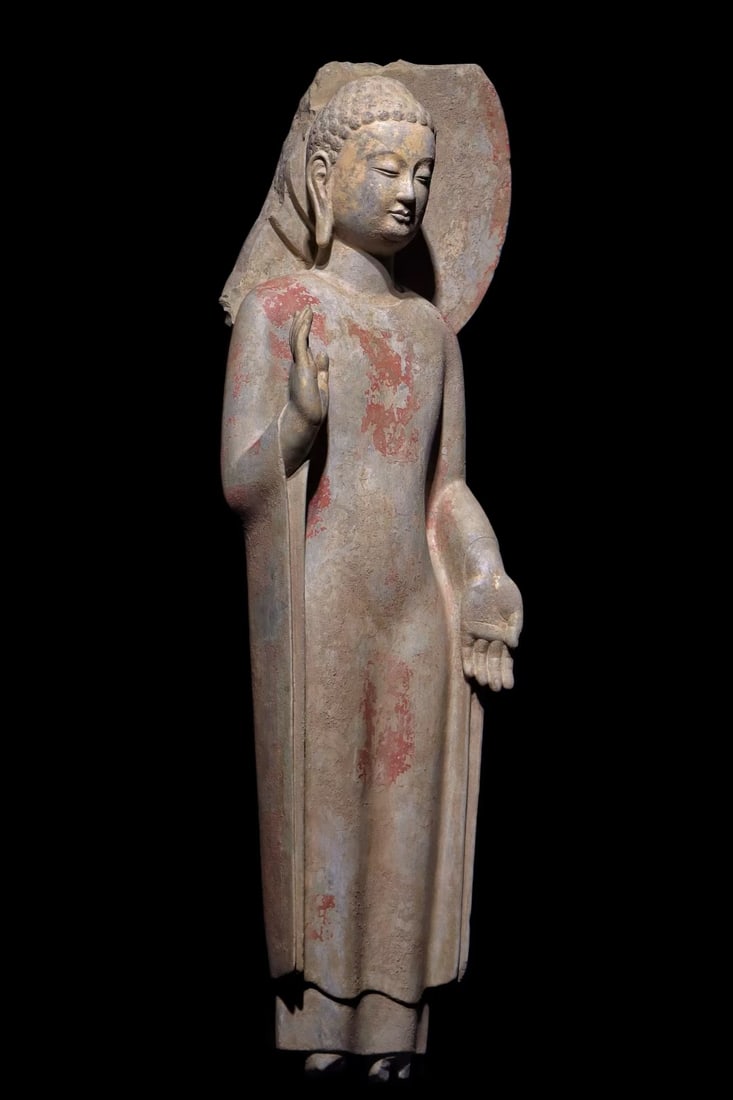 An Exquisite Limestone Painted Color Buddha Statue - 2