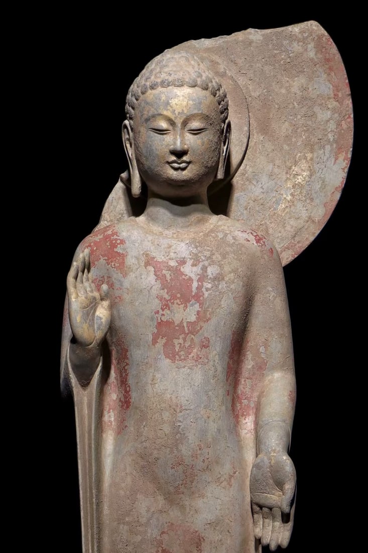 An Exquisite Limestone Painted Color Buddha Statue - 5