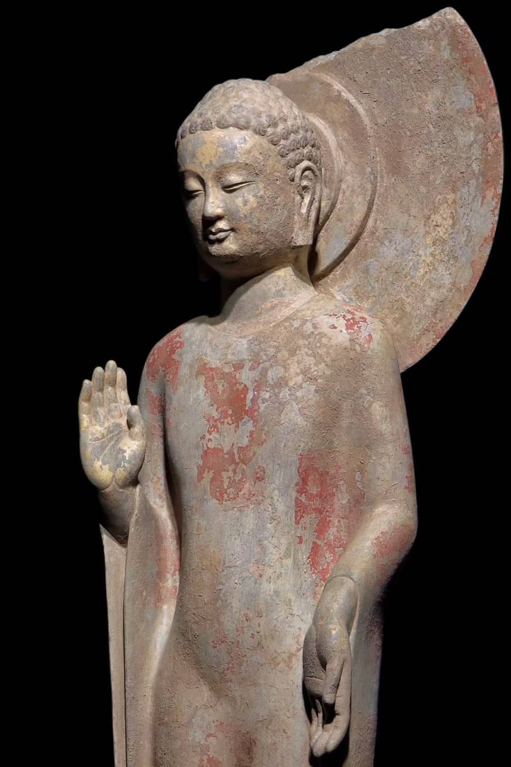 An Exquisite Limestone Painted Color Buddha Statue - 6