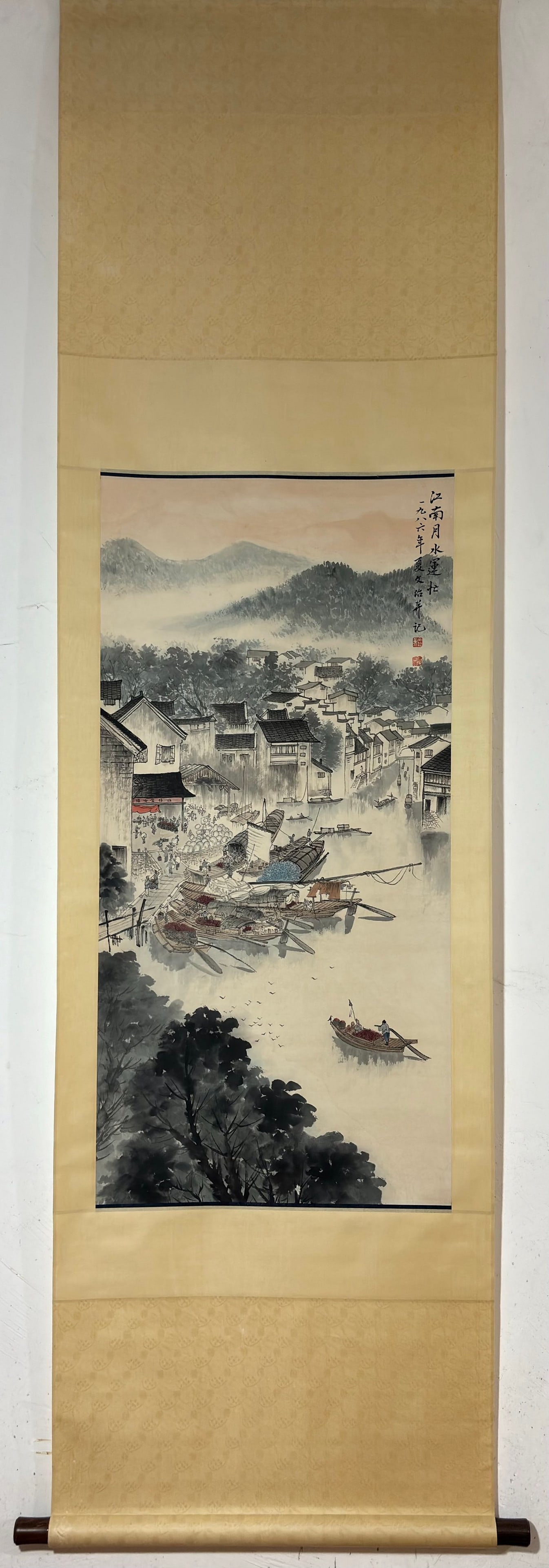 A Chinese Vertical Scroll Ink Painting of Landscape on Paper: A Chinese Vertical Scroll Ink Painting of Landscape on Paper Song wenzhi Without frame Size:99cmx48.5cm (The Dimensions Of All Batches Are Manually Measured.If You Need More Detailed Information,