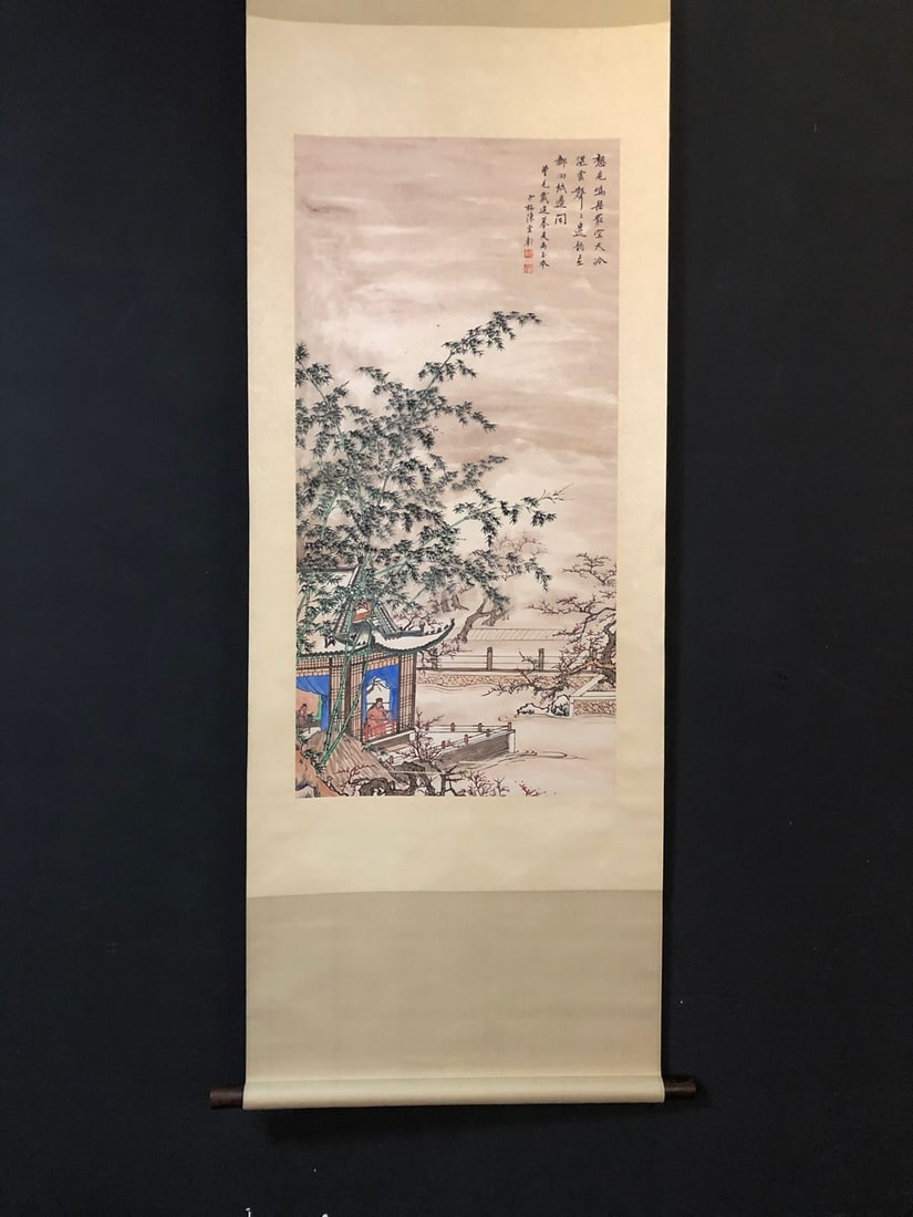 A Chinese Vertical Scroll Ink Painting of Figure on Paper: A Chinese Vertical Scroll Ink Painting of Figure on Paper Chen shaomei Size:48.5cmx99cm (The Dimensions Of All Batches Are Manually Measured.If You Need More Detailed Information, Please Contact Our