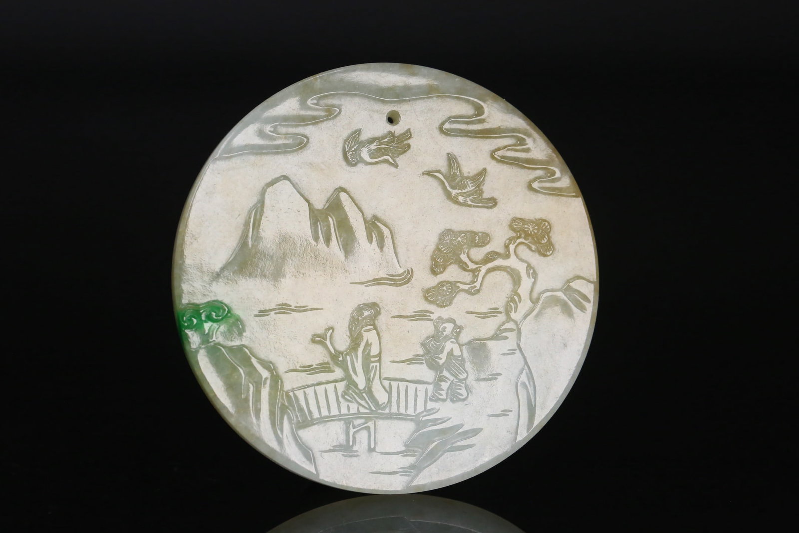 An Exquisite Jadeite Landscape and Figure Pattern Brand: An Exquisite Jadeite Landscape and Figure Pattern Brand Qing Dynasty, China Size:5.6cmx0.6cm Weight:47.7g (The Dimensions Of All Batches Are Manually Measured.If You Need More Detailed Information,
