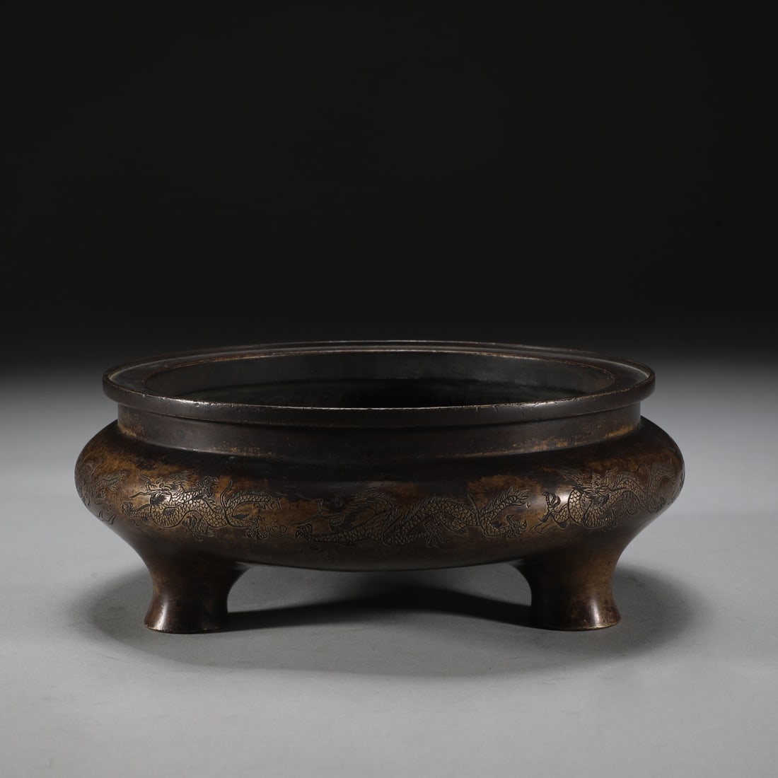 An Exquisite Bronze Dragon Pattern Tripod Censer - 2