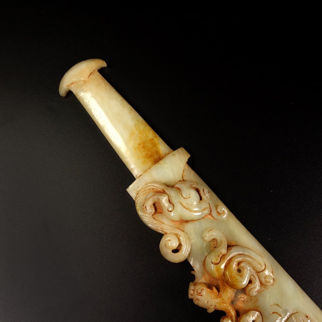 An Exquisite White Jade Dragon Pattern Sword Ornament - 9