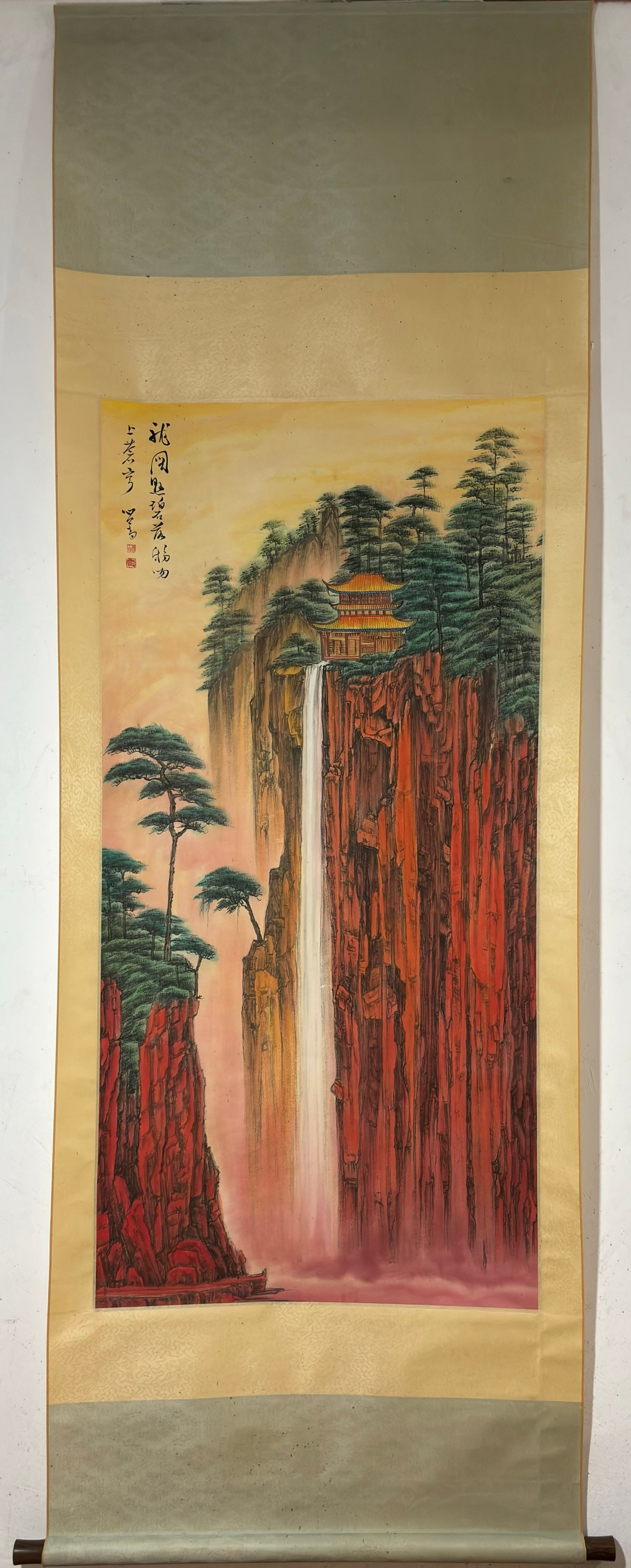 A Chinese Vertical Scroll Ink Painting of Landscape on Paper: A Chinese Vertical Scroll Ink Painting of Landscape on Paper Pu ru Without frame Size:135cmx66cm (The Dimensions Of All Batches Are Manually Measured.If You Need More Detailed Information, Please Cont