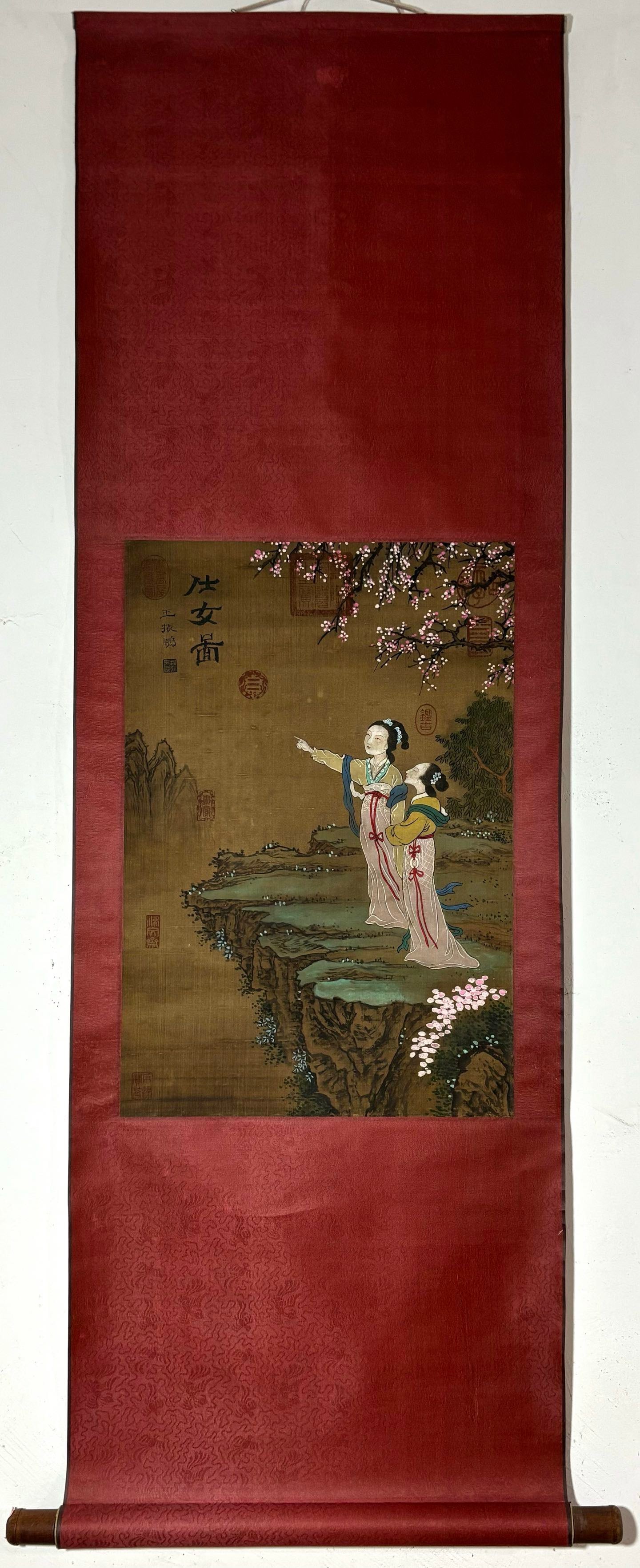 A Chinese Vertical Scroll Ink Painting of Woman on Silk: A Chinese Vertical Scroll Ink Painting of Woman on Silk Wang zhenpeng Without frame Size:59.5cmx40.5cm (The Dimensions Of All Batches Are Manually Measured.If You Need More Detailed Information,