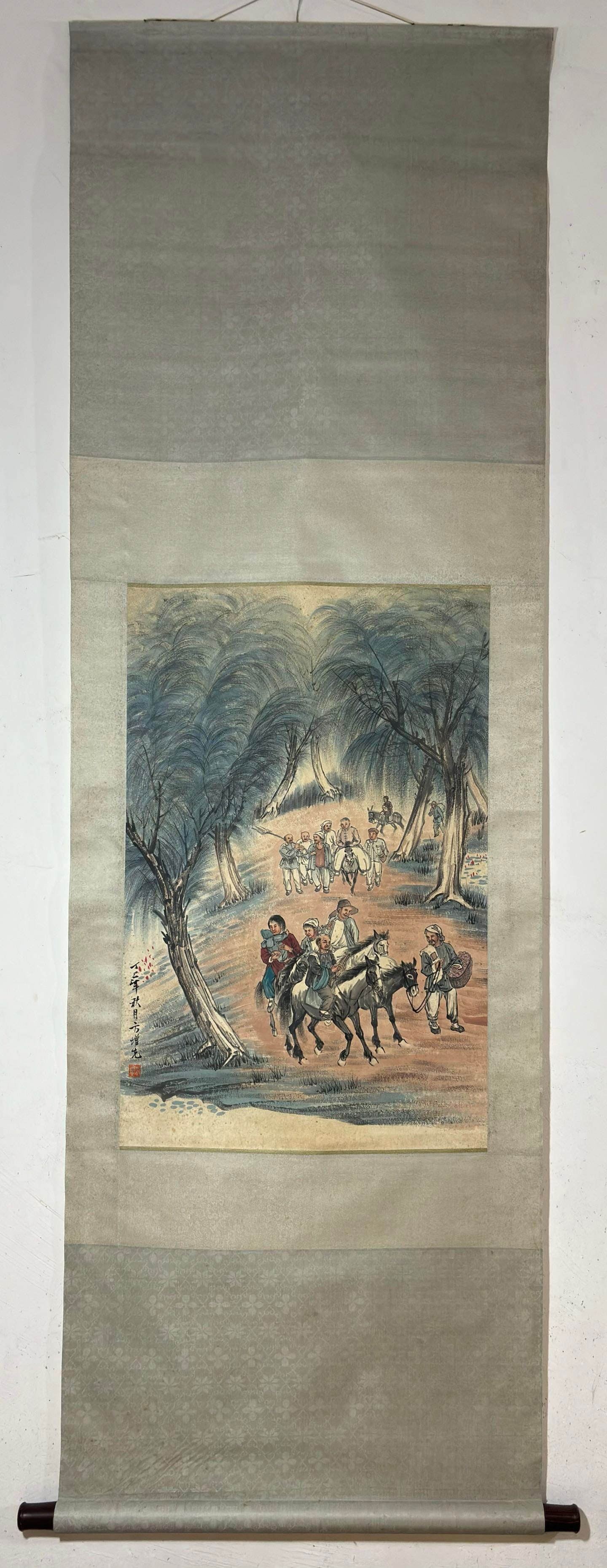 A Chinese Vertical Scroll Ink Painting of Character and Story on Paper: A Chinese Vertical Scroll Ink Painting of Character and Story on Paper Fang zengxian Without frame Size:77cmx50.5cm (The Dimensions Of All Batches Are Manually Measured.If You Need More Detailed