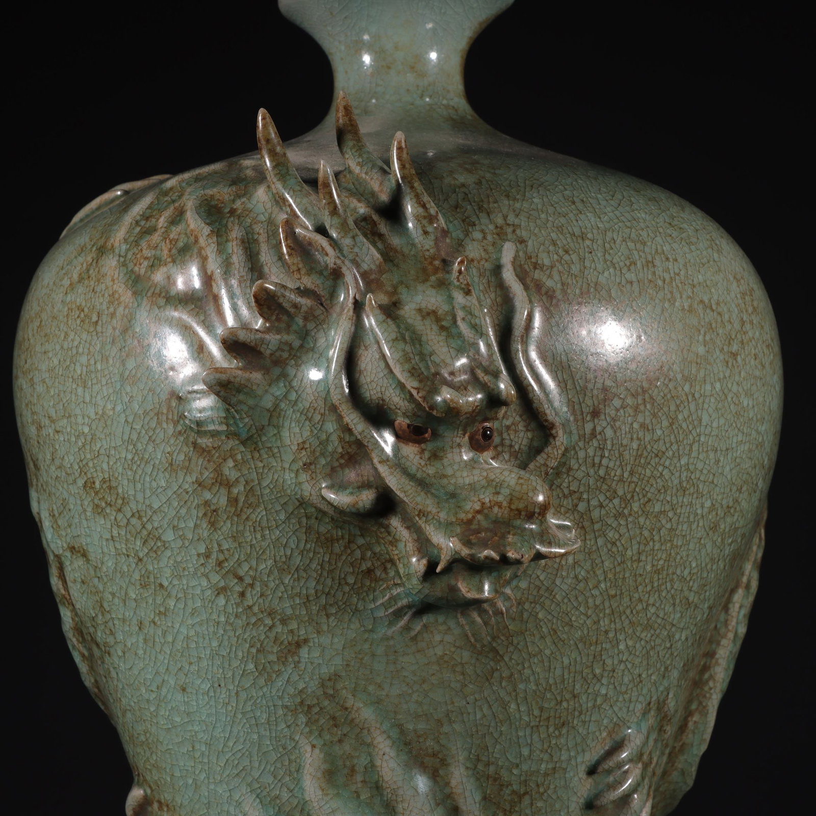 An Exquisite Ru yao Celadon Glazed Dragon Pattern Vase - 3