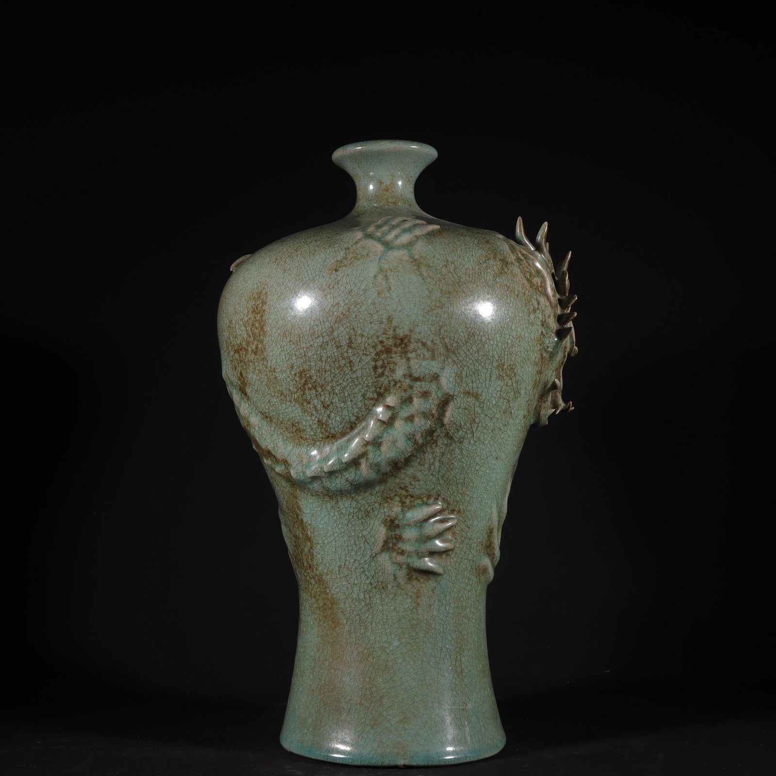 An Exquisite Ru yao Celadon Glazed Dragon Pattern Vase - 5