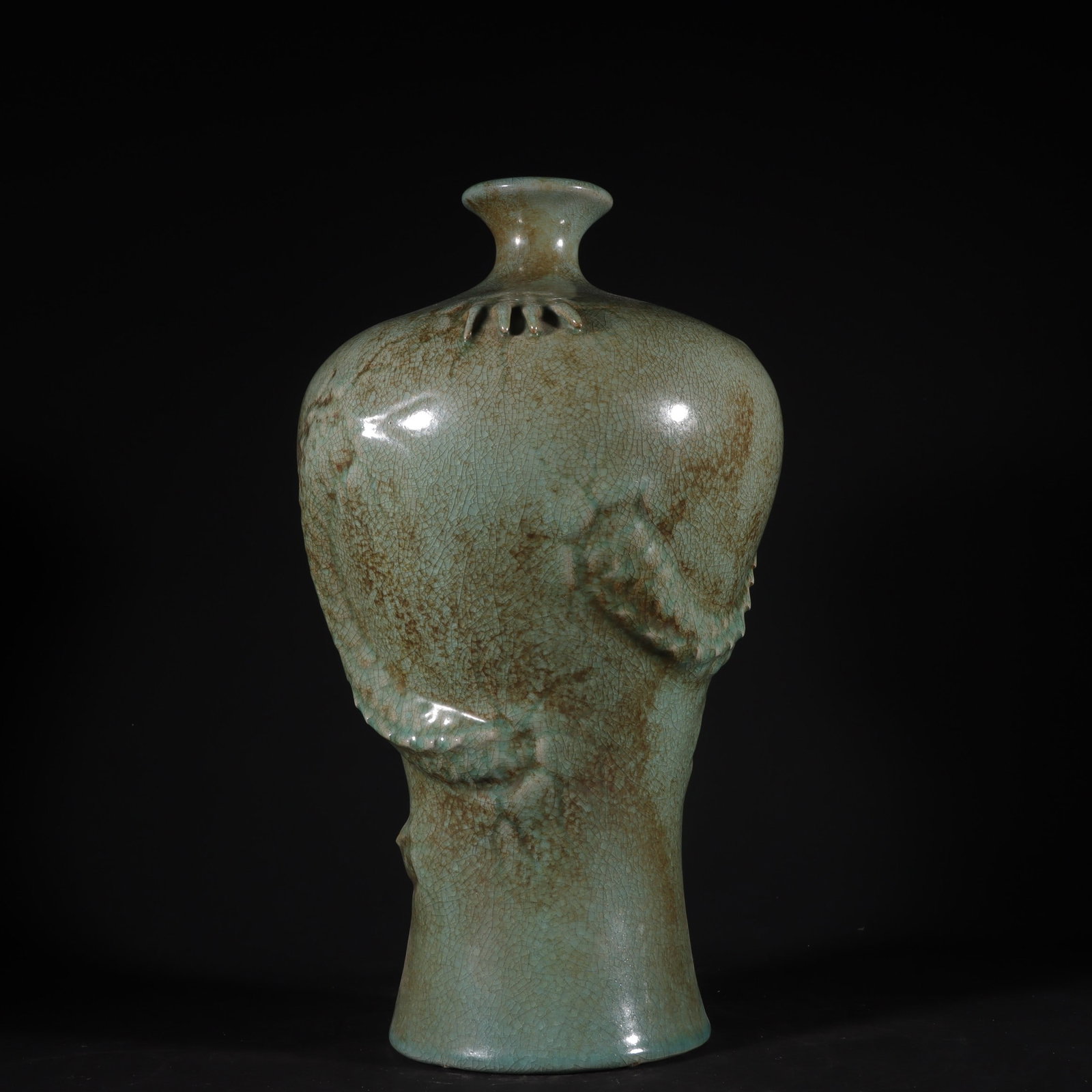 An Exquisite Ru yao Celadon Glazed Dragon Pattern Vase - 6