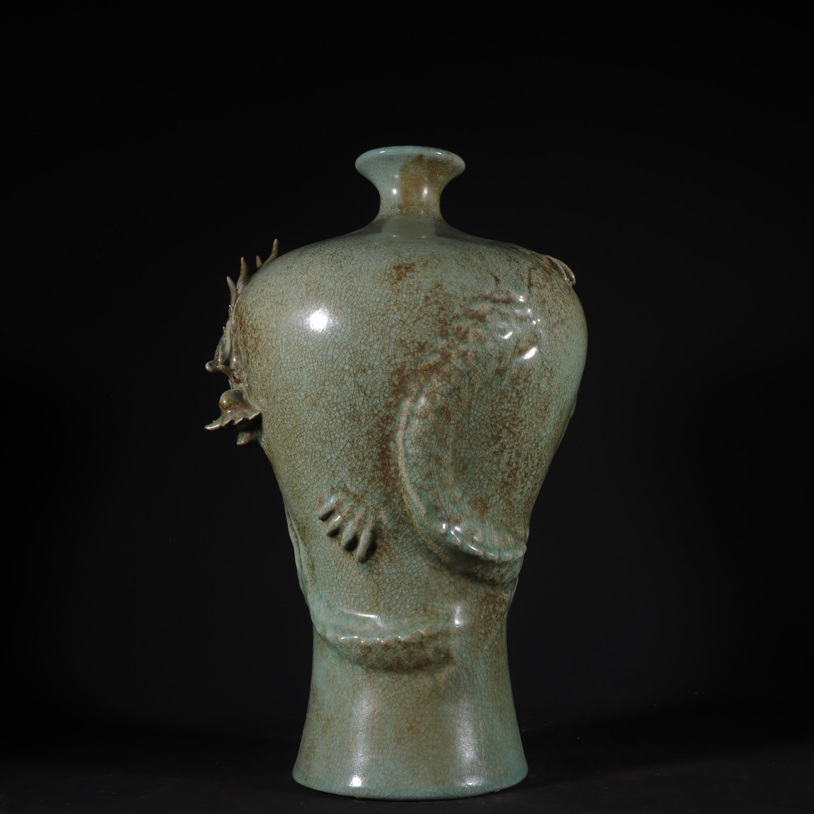 An Exquisite Ru yao Celadon Glazed Dragon Pattern Vase - 7