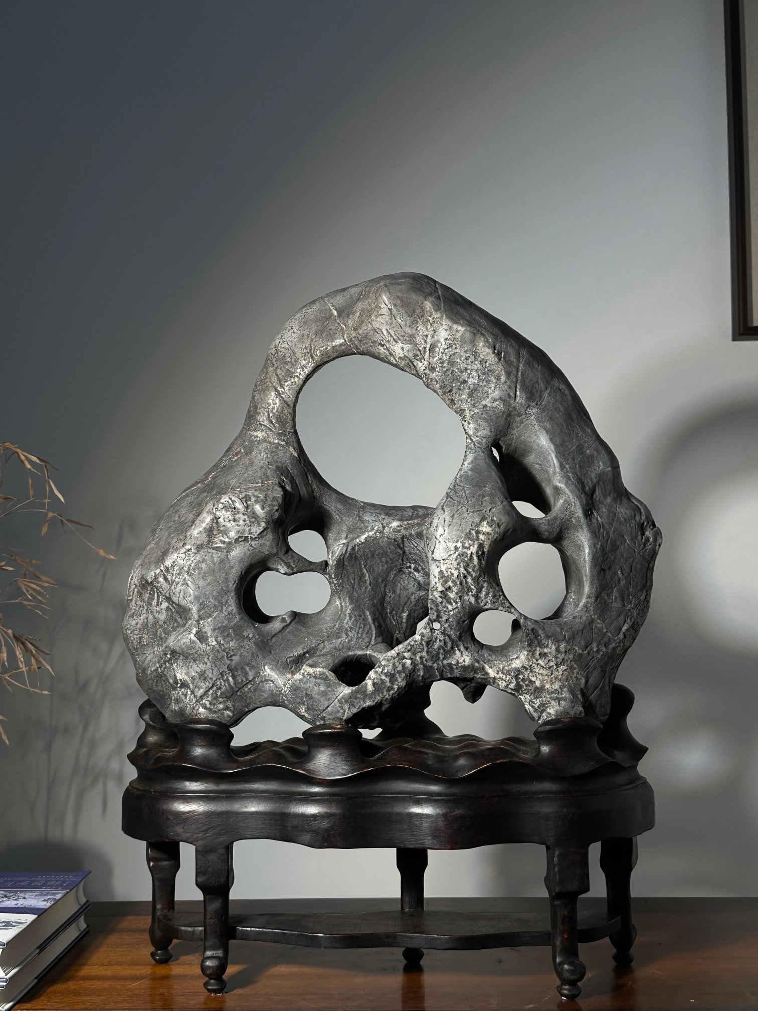 An Exquisite Taihu Stone Ornament: An Exquisite Taihu Stone Ornament Qing Dynasty, China Size:64cmx52cmx17cm (The Dimensions Of All Batches Are Manually Measured.If You Need More Detailed Information, Please Contact Our Customer