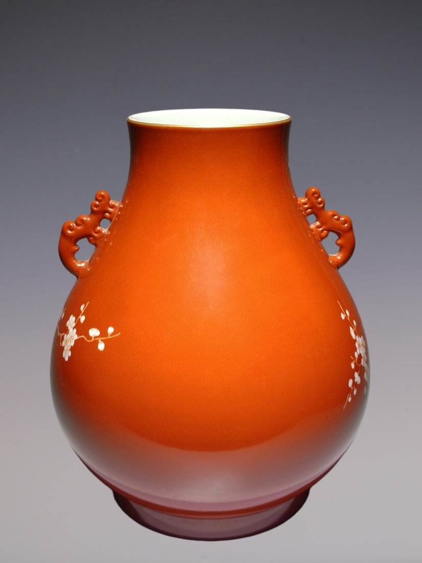 An Exquisite Iron-Red Flower Pattern Double-Ears Vase - 5